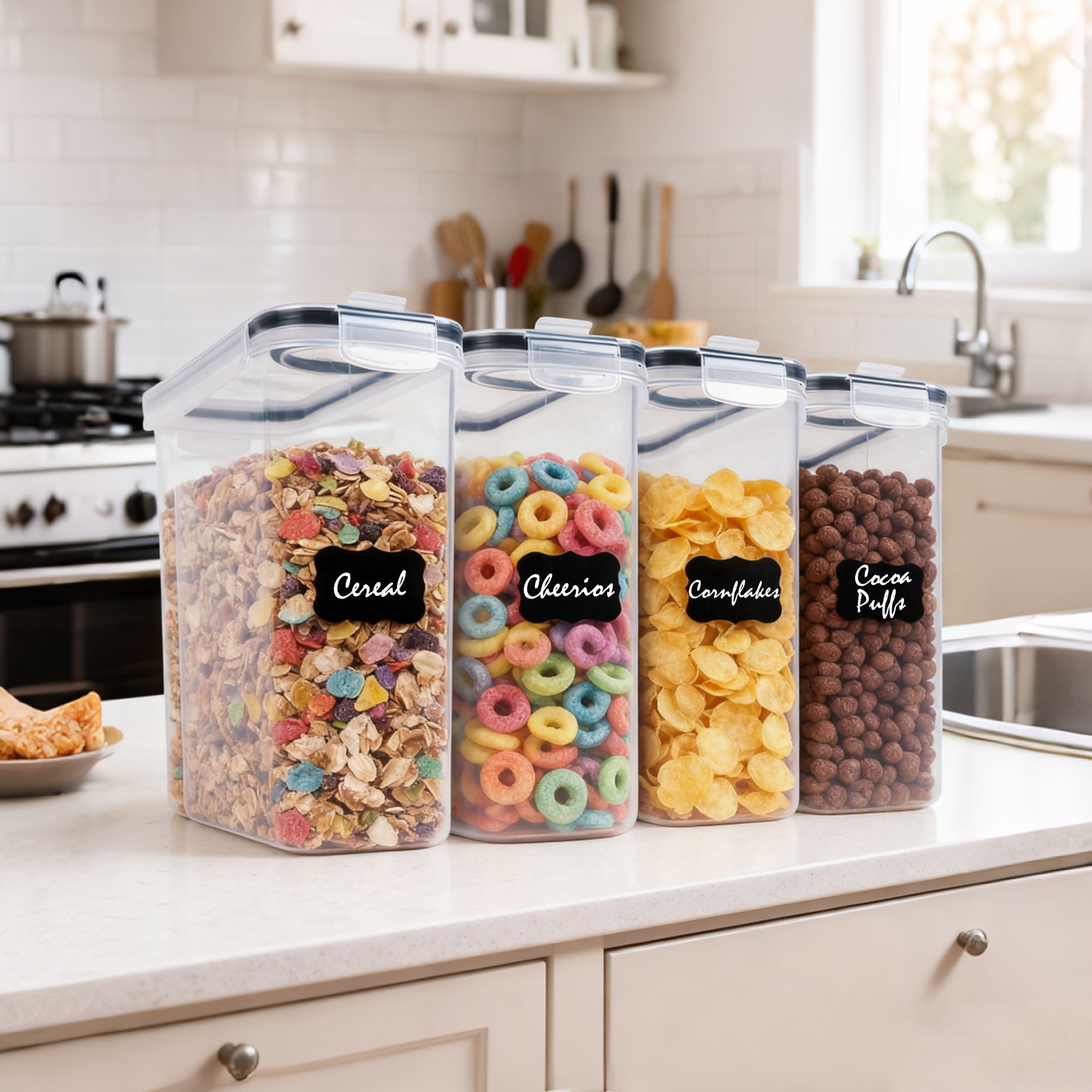 Cereal Container, Food Storage Containers with Lids Airtight Plastic Cereal Keeper Dispenser for Kitchen Pantry, 135 fl oz - Image 3