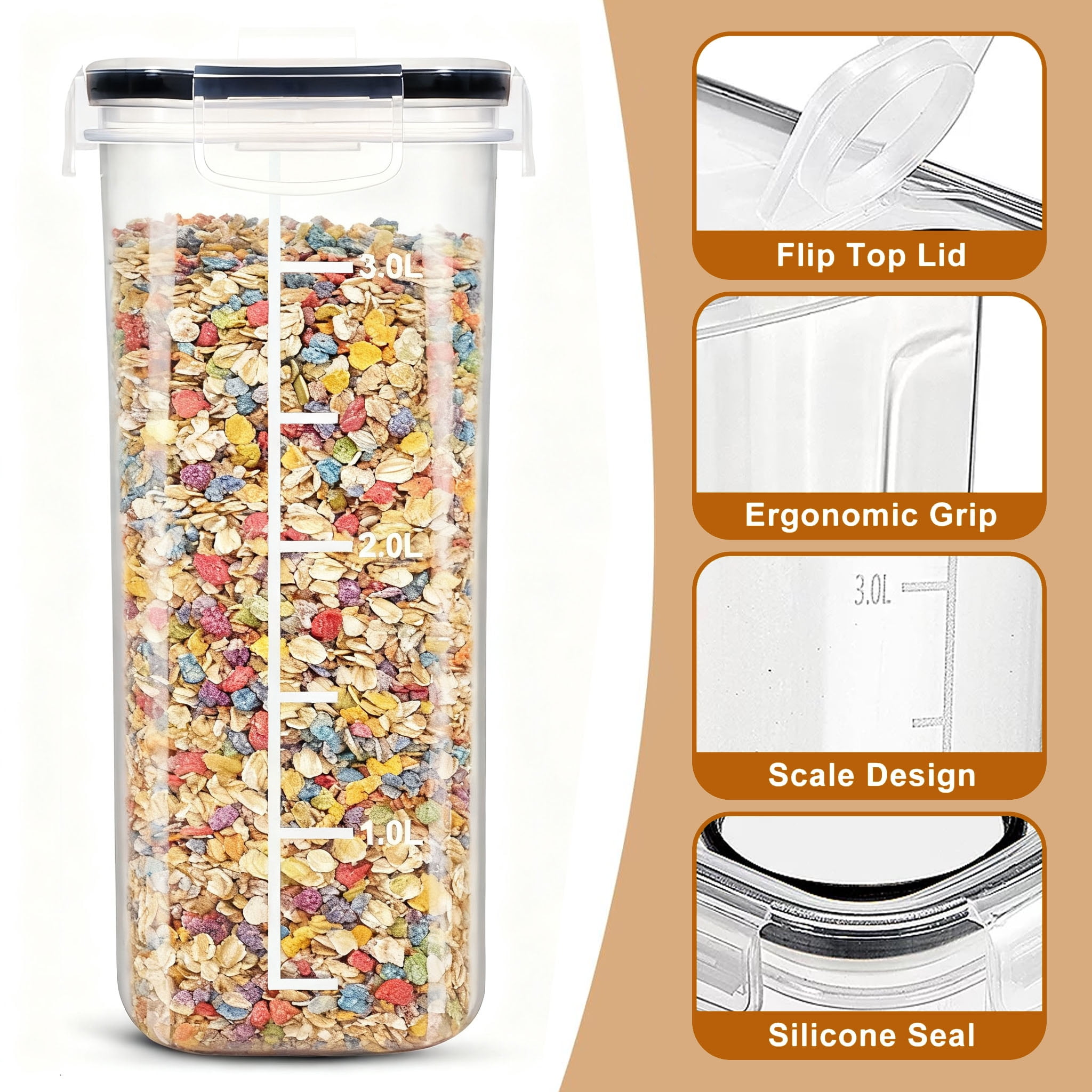Cereal Container, Food Storage Containers with Lids Airtight Plastic Cereal Keeper Dispenser for Kitchen Pantry, 135 fl oz - Image 4