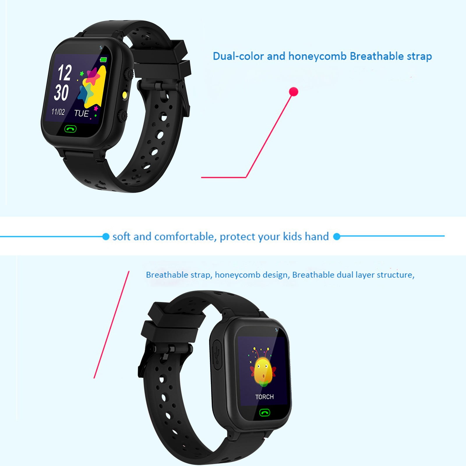 CheAAlet Kids Smart Watch for Boys Girls Children's Smart Watch with Games Camera Multifunctional Kids Smart Watch 3-12 Years Black - Image 5