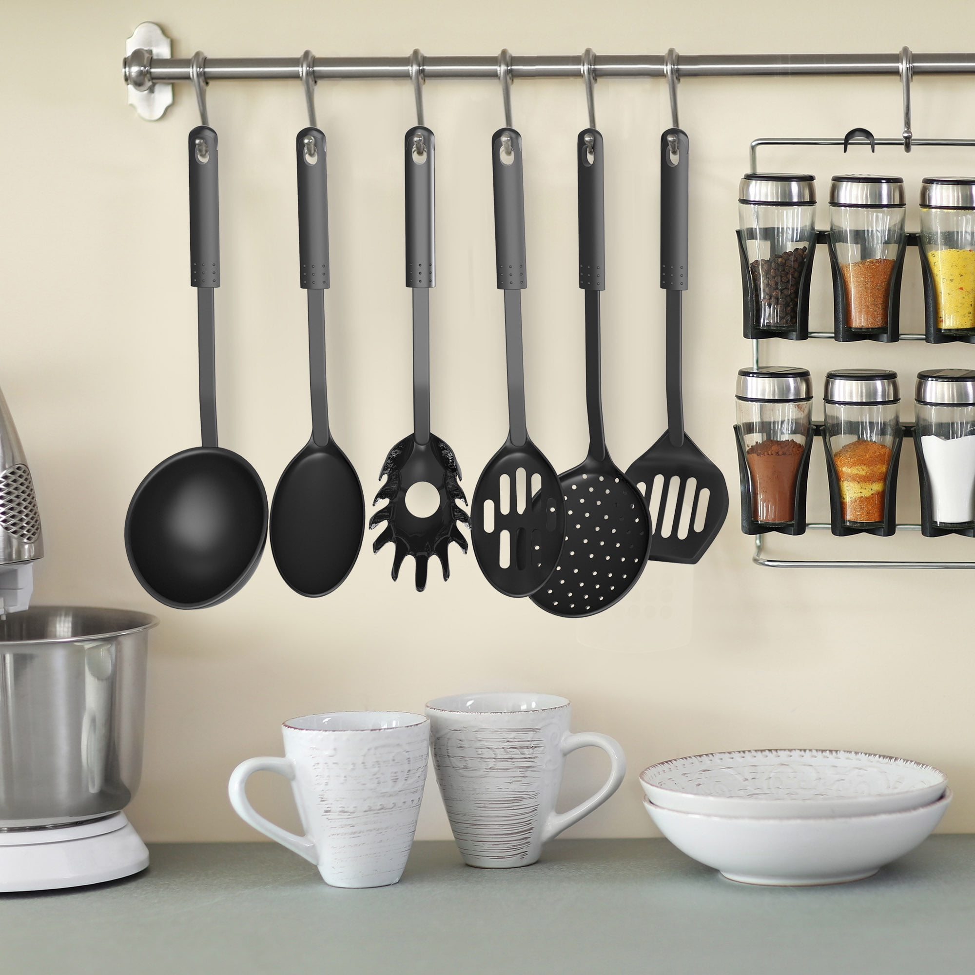 Chef Buddy 6-Piece Plastic Kitchen Utensil Set – Nonstick-Safe Tools, Black - Image 5