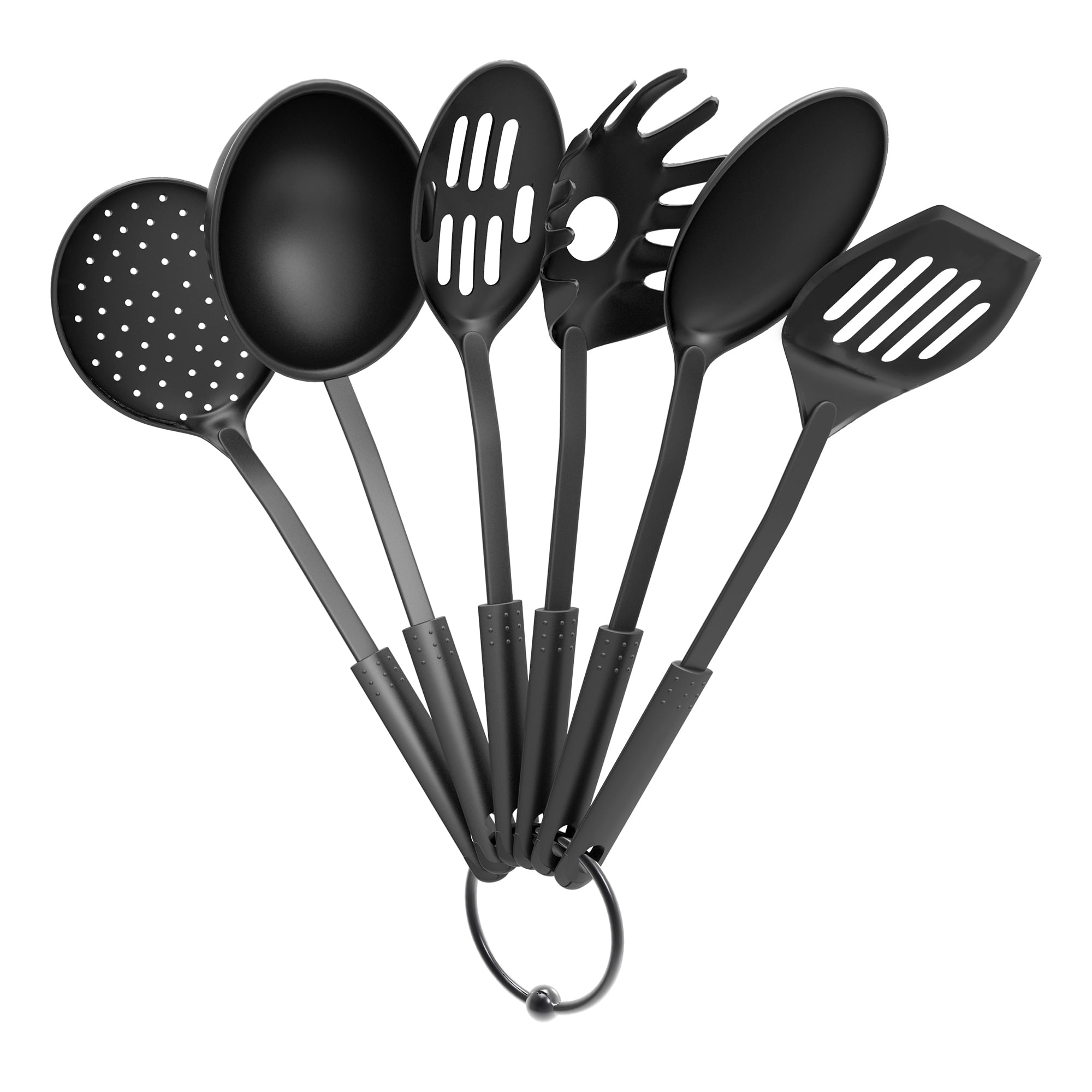 Chef Buddy 6-Piece Plastic Kitchen Utensil Set – Nonstick-Safe Tools, Black
