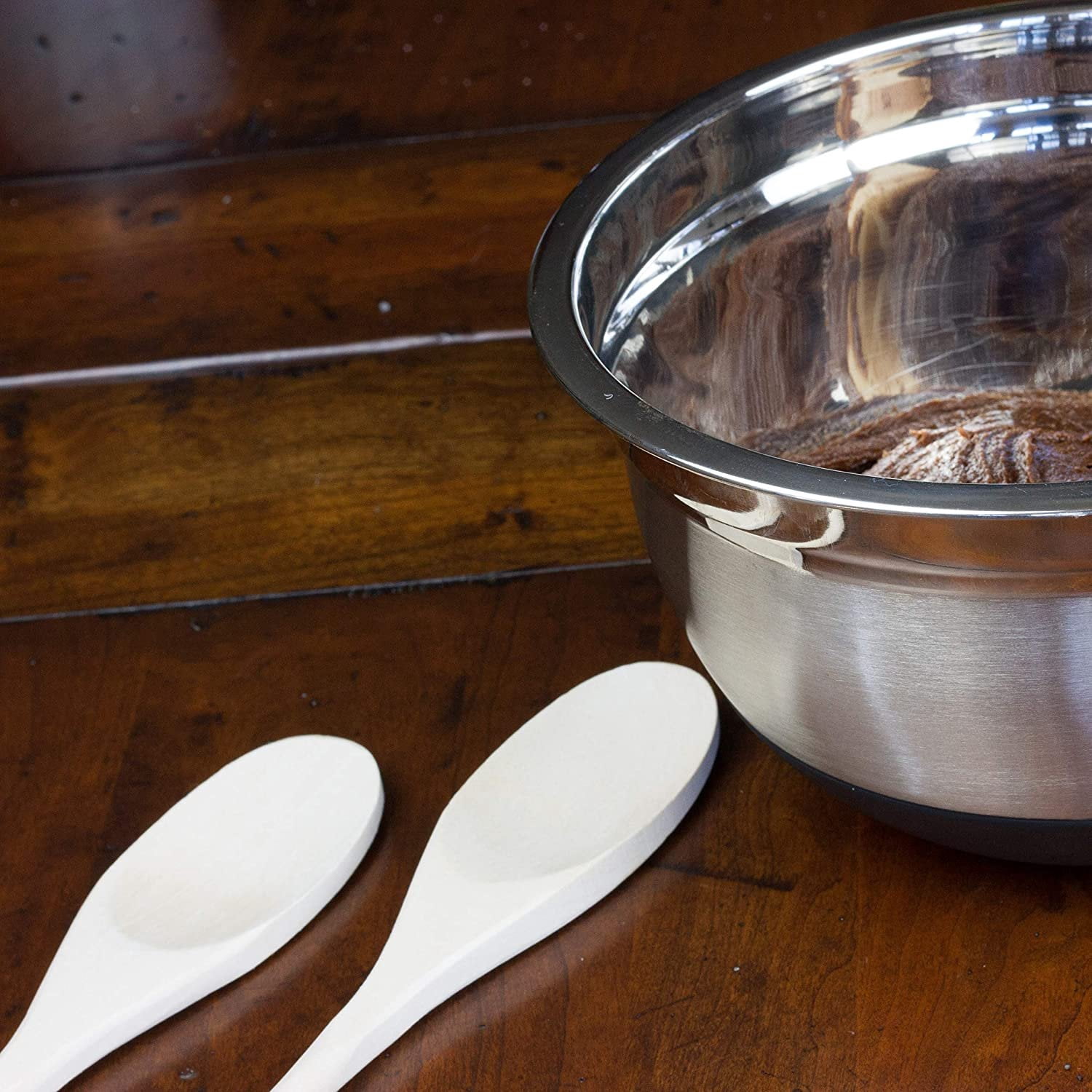 Chef Craft 2pc Solid Maple 12" & 14" Long Wooden Kitchen Mixing Spoon Set - Image 4