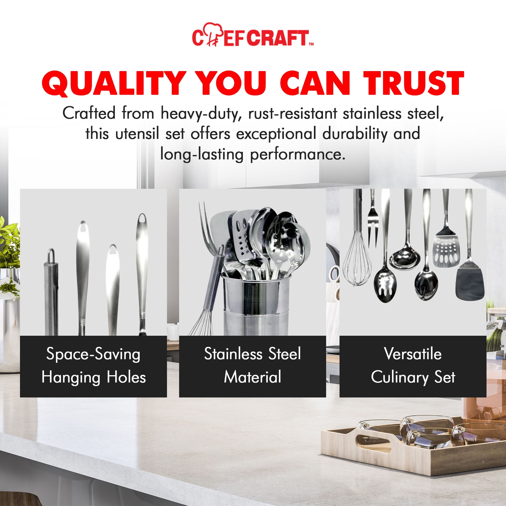 Chef Craft Select Kitchen Tool and Utensil Set, 8 Piece Set, Stainless Steel - Image 2