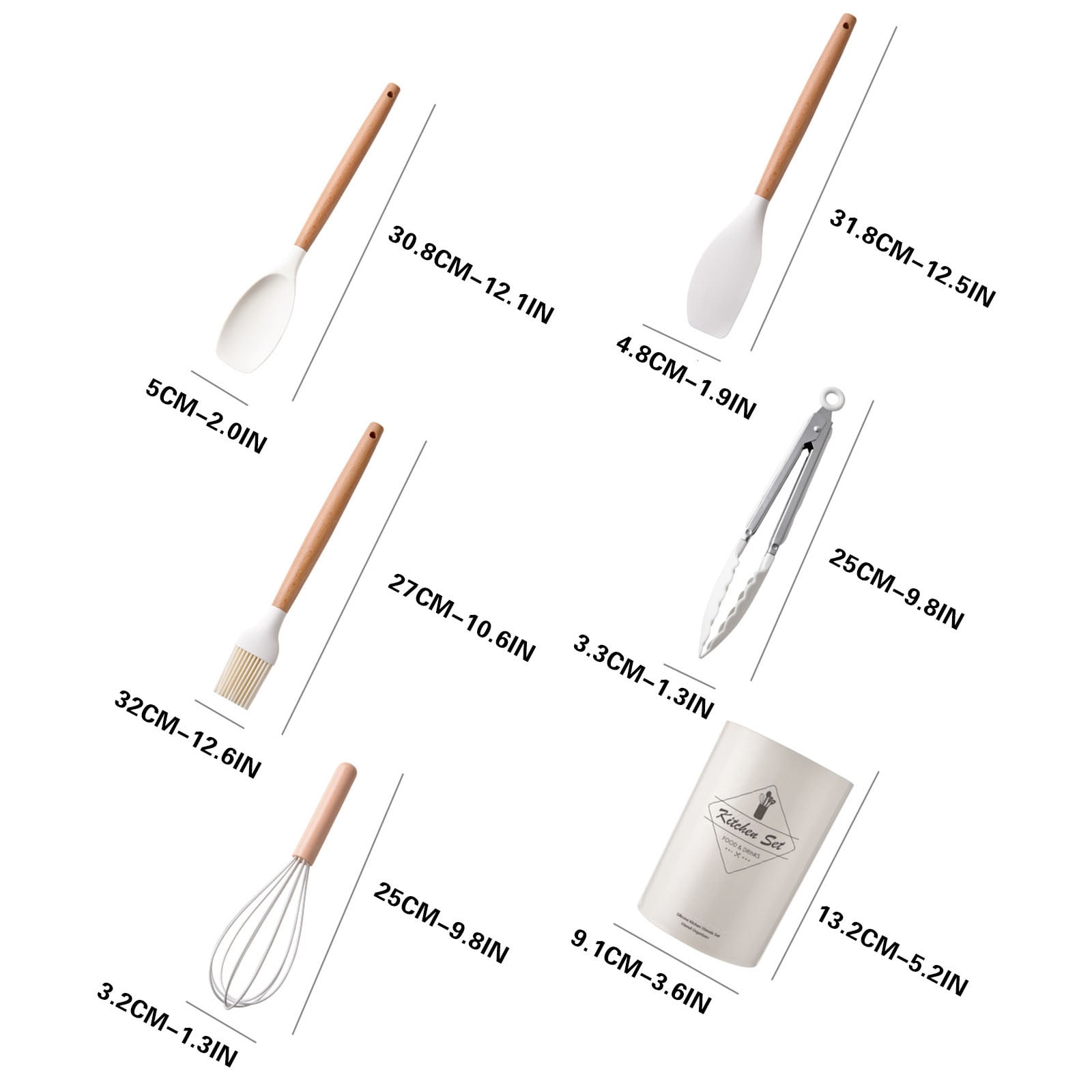 COFEST Kitchen Utensils & Gadgets,Wooden Handle Silicone Kitchenware Set 12 Piece Round Barrel Set Non Stick Pot Cooking Spoon Kitchen Tools Pink A - Image 3