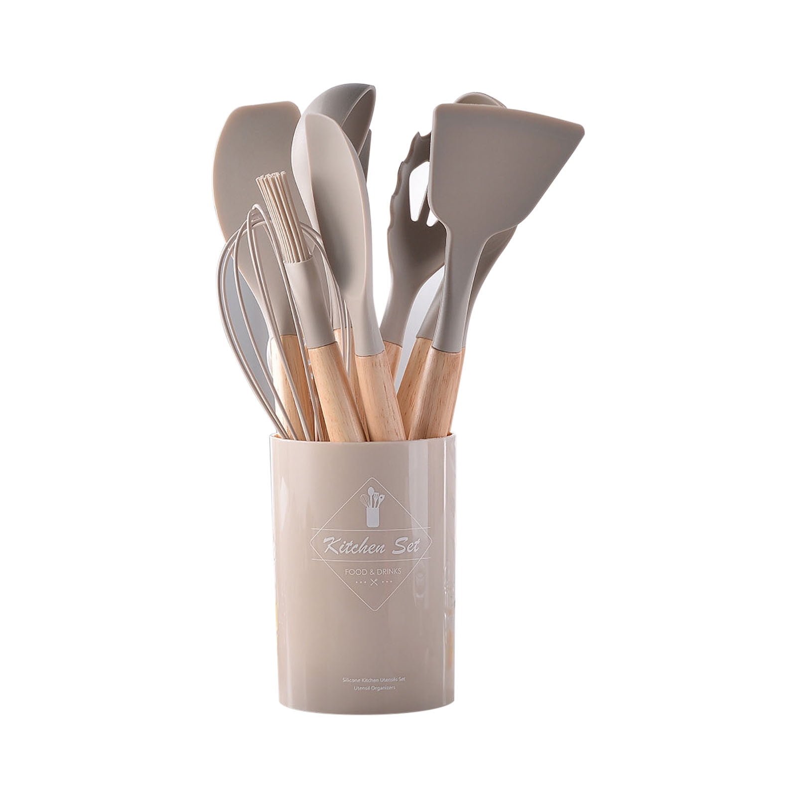 COFEST Kitchen Utensils & Gadgets,Wooden Handle Silicone Kitchenware Set 12 Piece Round Barrel Set Non Stick Pot Cooking Spoon Kitchen Tools Pink A - Image 2