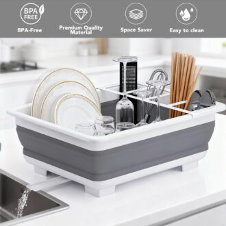 Collapsible Dish Drying Rack Portable Dinnerware Drainer Organizer for Kitchen RV Campers Travel Trailer Space Saving Kitchen Storage Tray