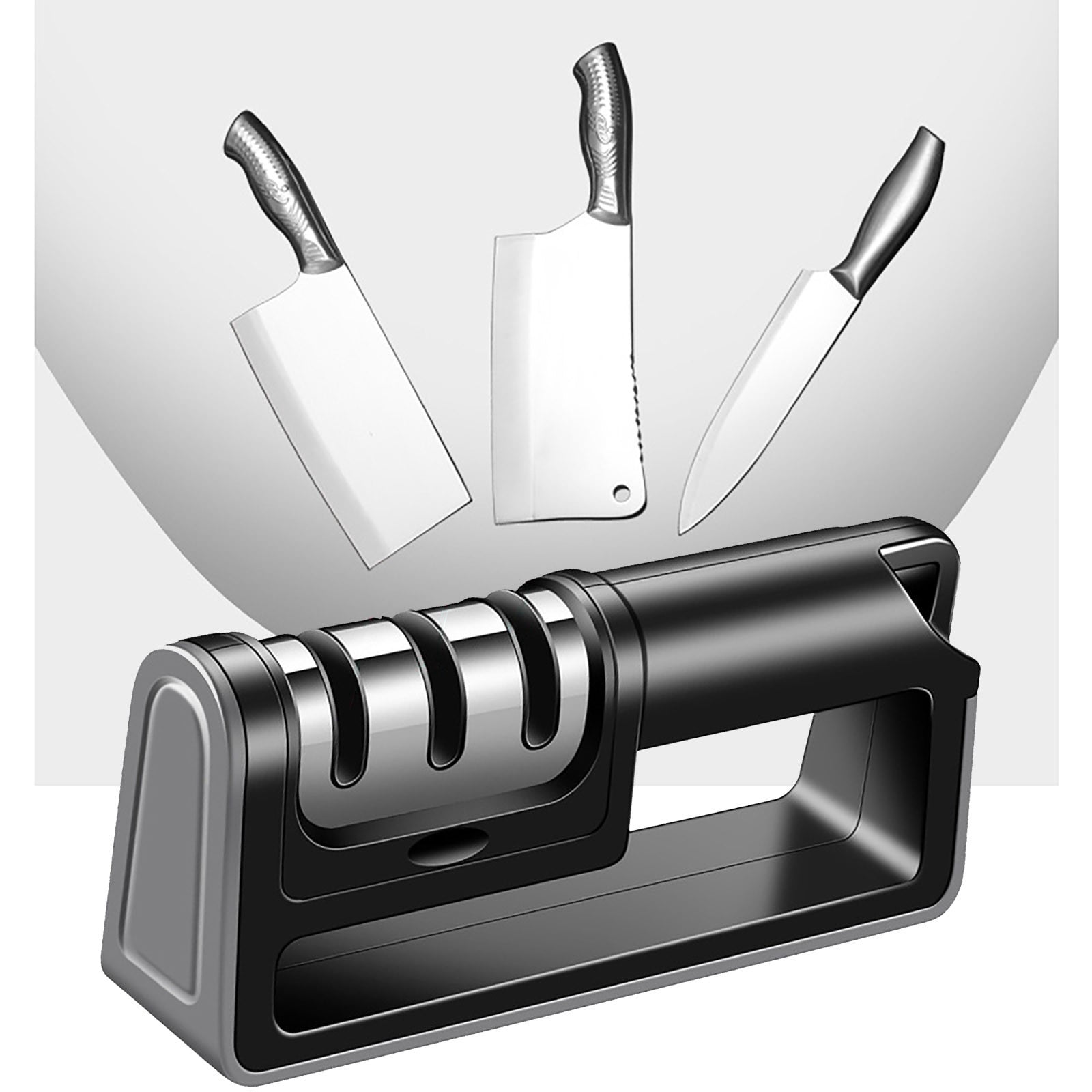 Three-in-One Knife Sharpener | 3-Stage Multi-Functional Sharpening System | Ergonomic ABS Stainless Steel Rod | Ceramic & Steel Wheels | Fits Kitchen & Fruit Knives | 18.5x8.5x4.5cm | 1 Pack - Image 3