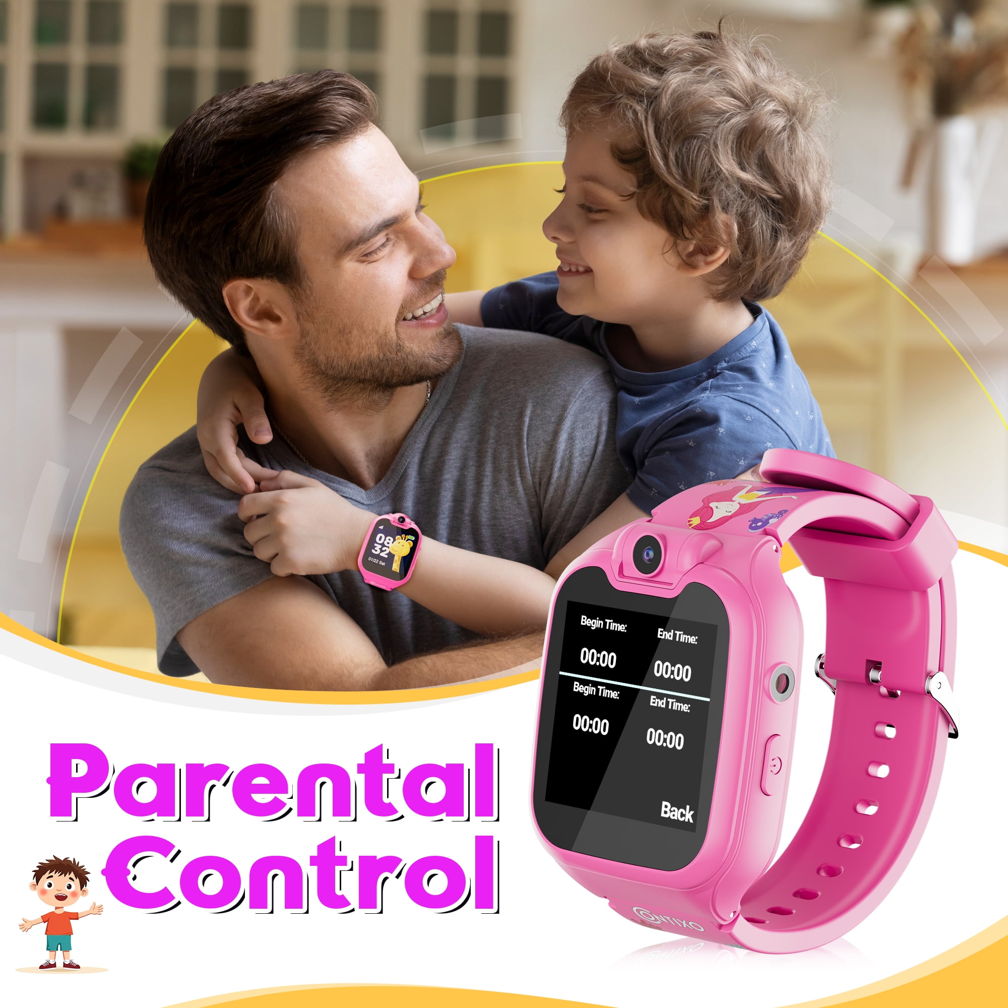 Contixo Kids Smart Watch with 1.54” HD Touch Screen, Kids Watch with 16 Educational Games and Rotating Camera, Pink - Image 3