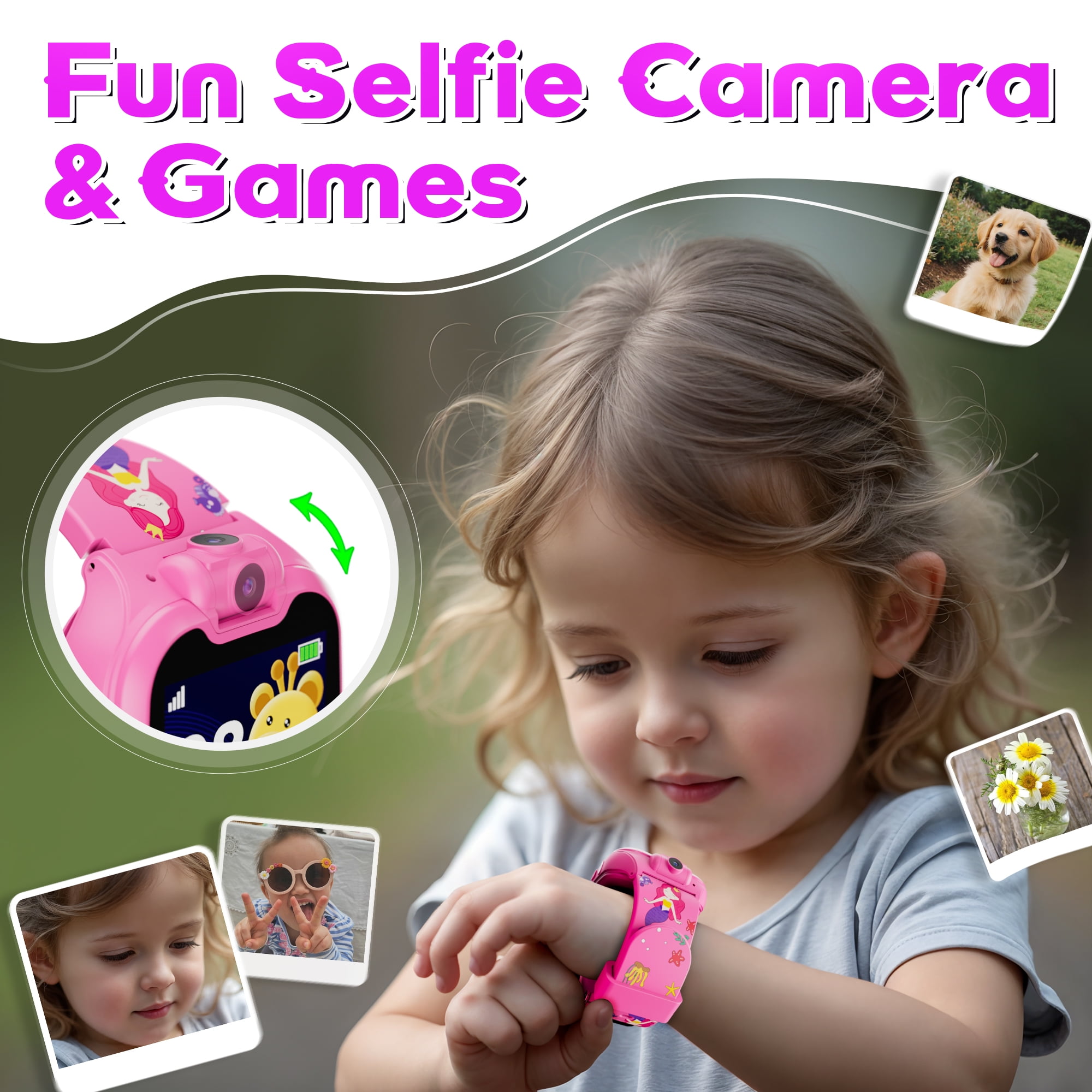 Contixo Kids Smart Watch with 1.54” HD Touch Screen, Kids Watch with 16 Educational Games and Rotating Camera, Pink - Image 5