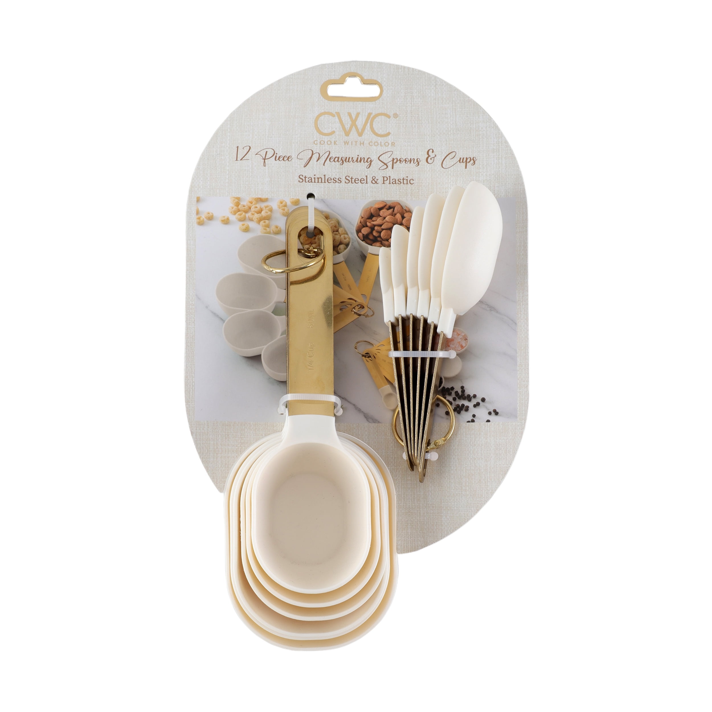 Cook with Color 12-Piece Measuring Cup & Spoon Combo Set, Essential Kitchen Utensils, Dishwasher Safe, White - Image 5