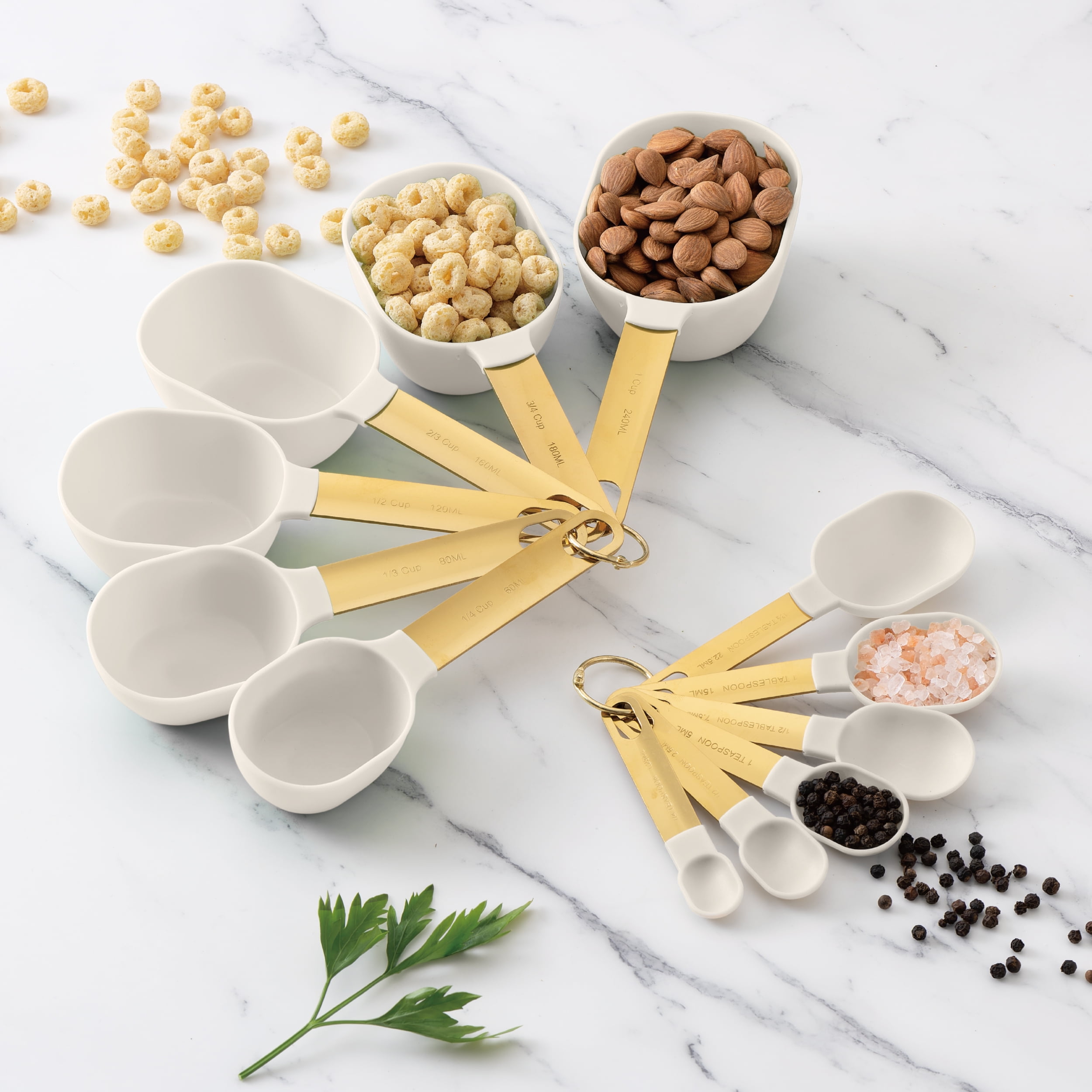 Cook with Color 12-Piece Measuring Cup & Spoon Combo Set, Essential Kitchen Utensils, Dishwasher Safe, White - Image 2