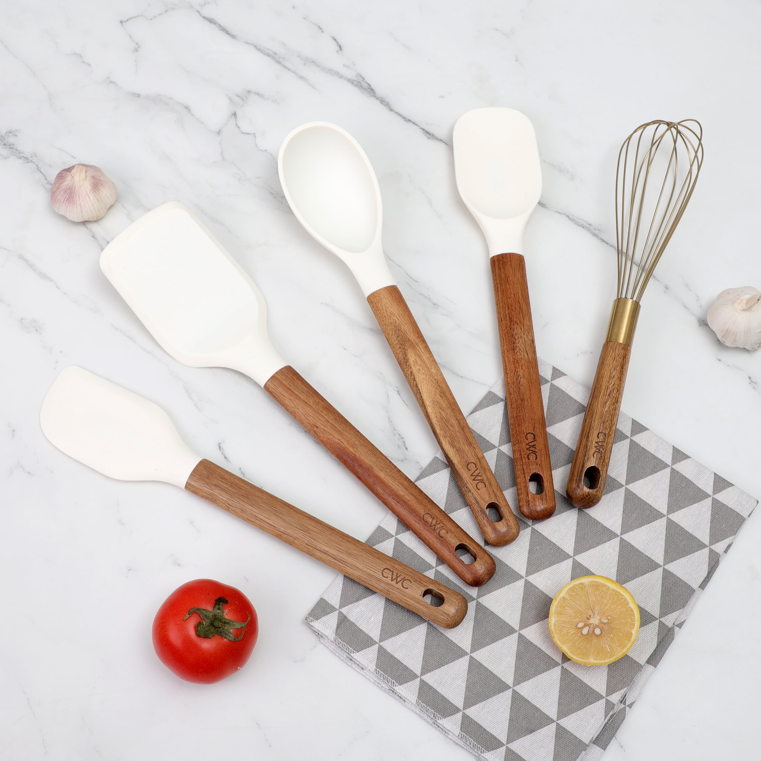 Cook with Color 5-Piece Wooden Cooking Utensils Set with Silicone Heads, Stylish & Durable Kitchen Tools - Image 5