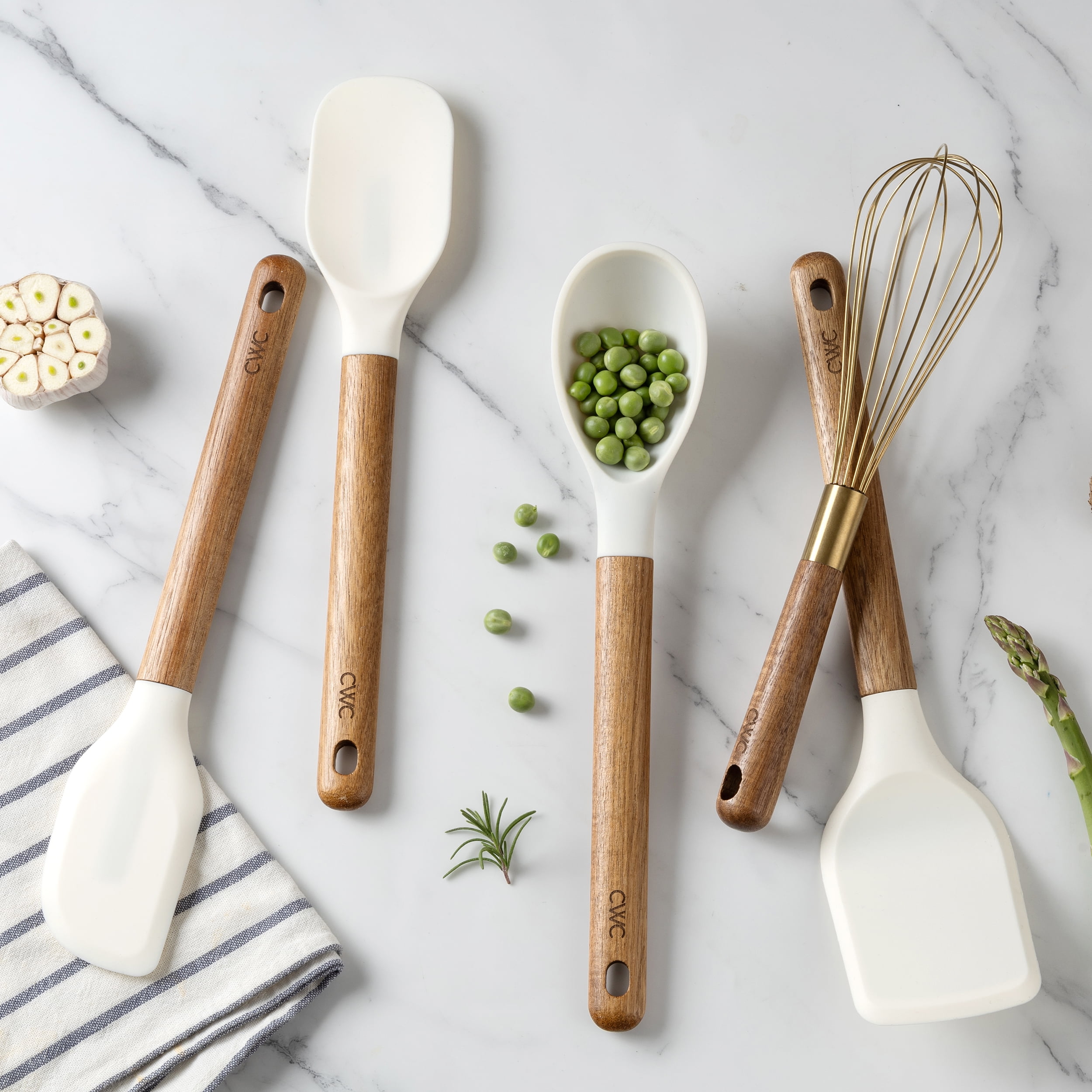 Cook with Color 5-Piece Wooden Cooking Utensils Set with Silicone Heads, Stylish & Durable Kitchen Tools - Image 2