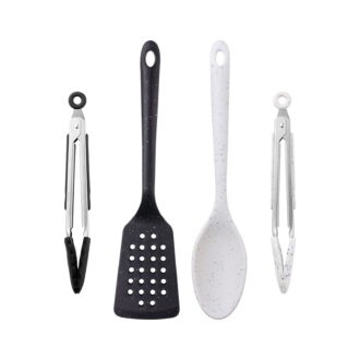 COOK WITH COLOR Silicone Kitchen Utensils 4 Piece Set, Spoons, Tongs & Spatulas