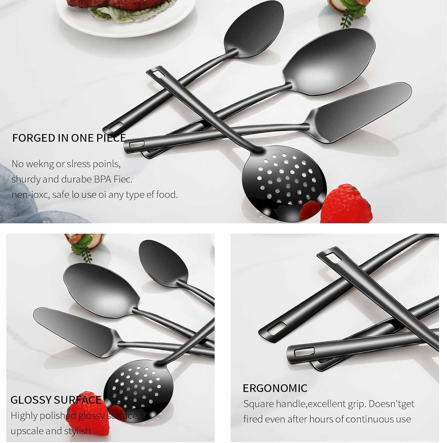 Cooking Utensil Set 11 count Stainless Steel Kitchen Utensils Set Wok Utensils Kitchen Tool Set Spatula Set Heat Resistant Metal Kitchen Tools HandleEasy to Clean Dishwasher Safe - Image 4