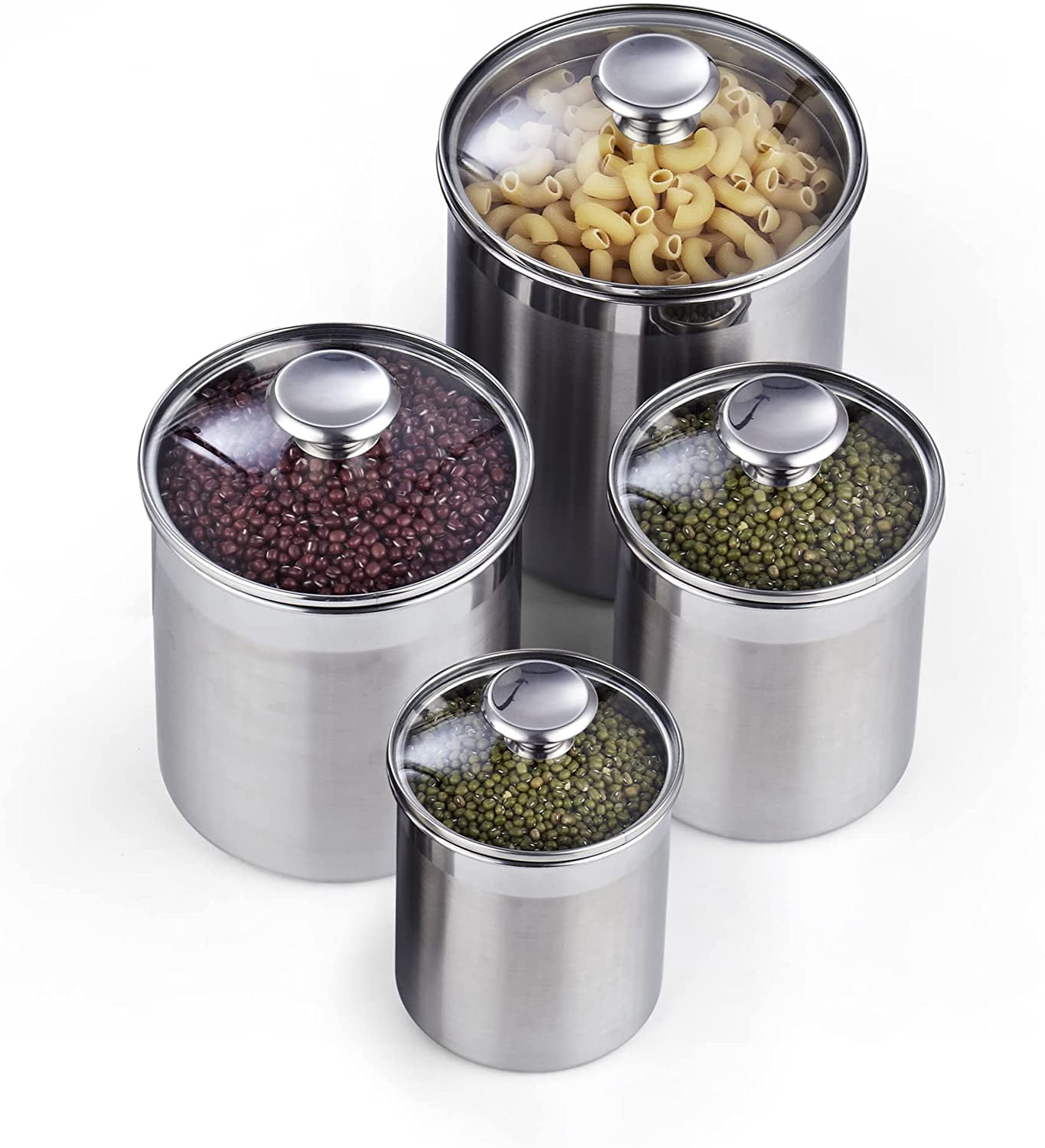 Cooks Standard Classic Stainless Steel Food Jar Storage Canister Set Medium, Airtight Containers with Glass Lid for Tea Coffee Sugar Flour Pantry Kitchen Counter, 4-Piece - Image 4