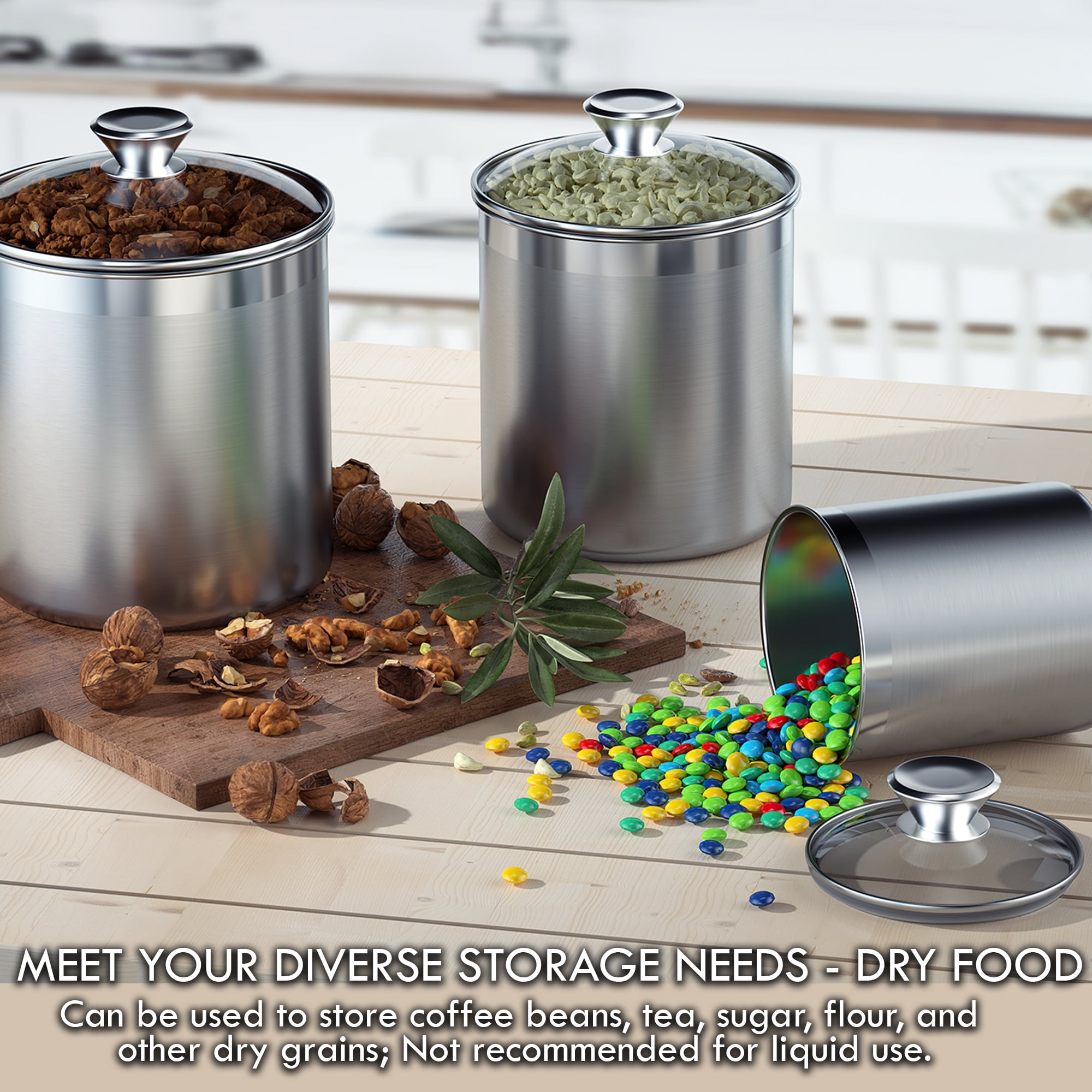 Cooks Standard Classic Stainless Steel Food Jar Storage Canister Set Medium, Airtight Containers with Glass Lid for Tea Coffee Sugar Flour Pantry Kitchen Counter, 4-Piece - Image 3