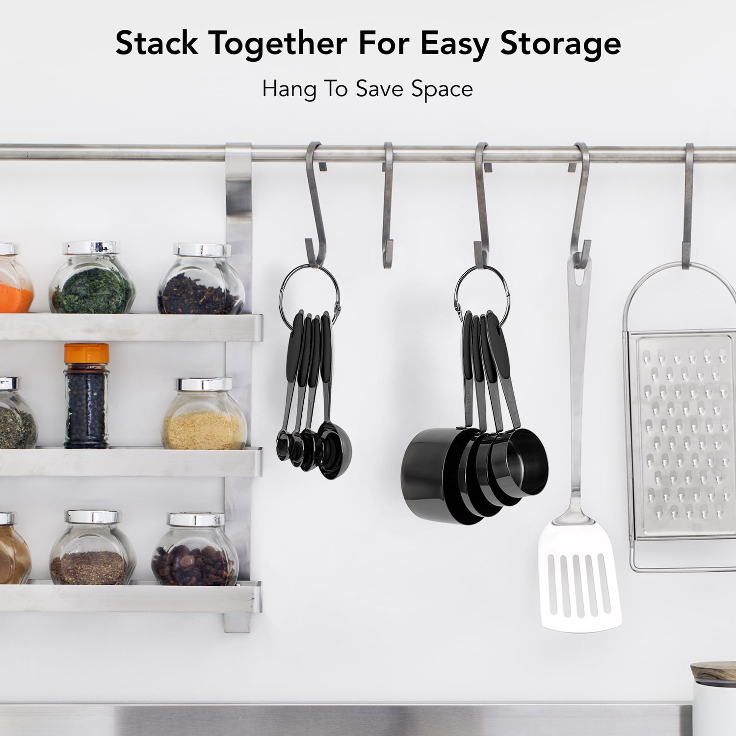 Country Kitchen 8 Piece Measuring Cups and Measuring Spoon Set - Stainless Steel with Soft Touch Handles - Image 5