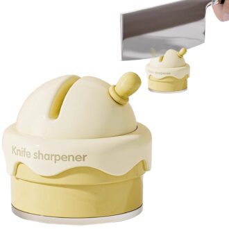 CSSJKYJ Ice Cream Shaped Knife Sharpener,Cream Yellow,Ceramic V-Groove,6.5x2.6 Inch Portable Knife&Scissor Sharpener with Non-Slip Base,Ceramic Wheels,Fast & Easy Tool for Kitchen(Beige）