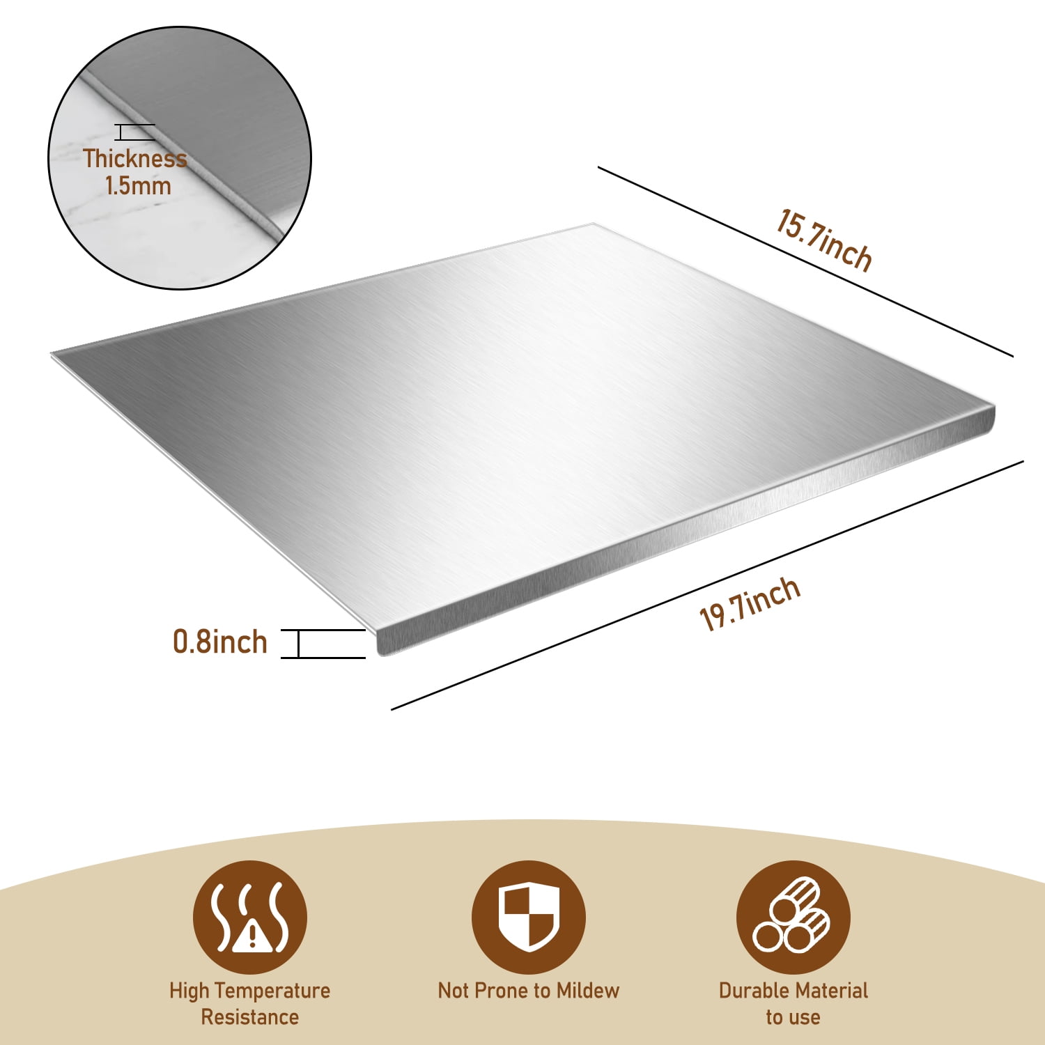 Cutting Boards for Kitchen, AOKIWO Large Stainless Steel Baking Boards with scraper, Suitable for Bread, Meat, Vegetables, (19.7 x 15.7 in) - Image 3