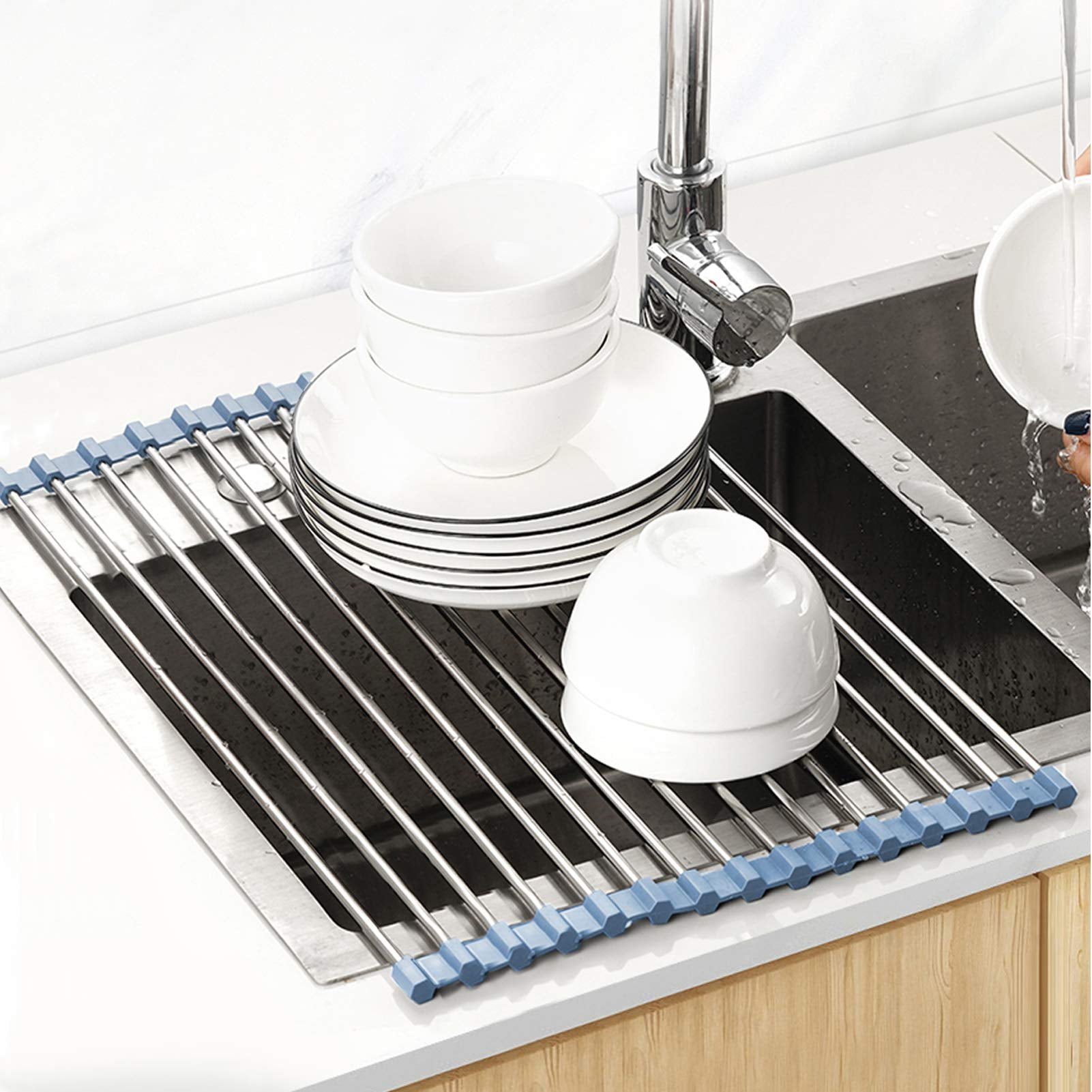 Dihmpor Over The Sink Dish Drying Rack, Roll Up Dish Drying Rack Kitchen Dish Rack Stainless Steel Sink Drying Rack, Foldable Dish Drainer, Gray - Image 4