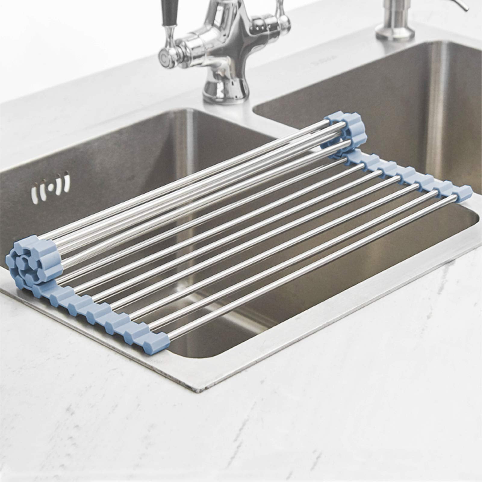 Dihmpor Over The Sink Dish Drying Rack, Roll Up Dish Drying Rack Kitchen Dish Rack Stainless Steel Sink Drying Rack, Foldable Dish Drainer, Gray - Image 3