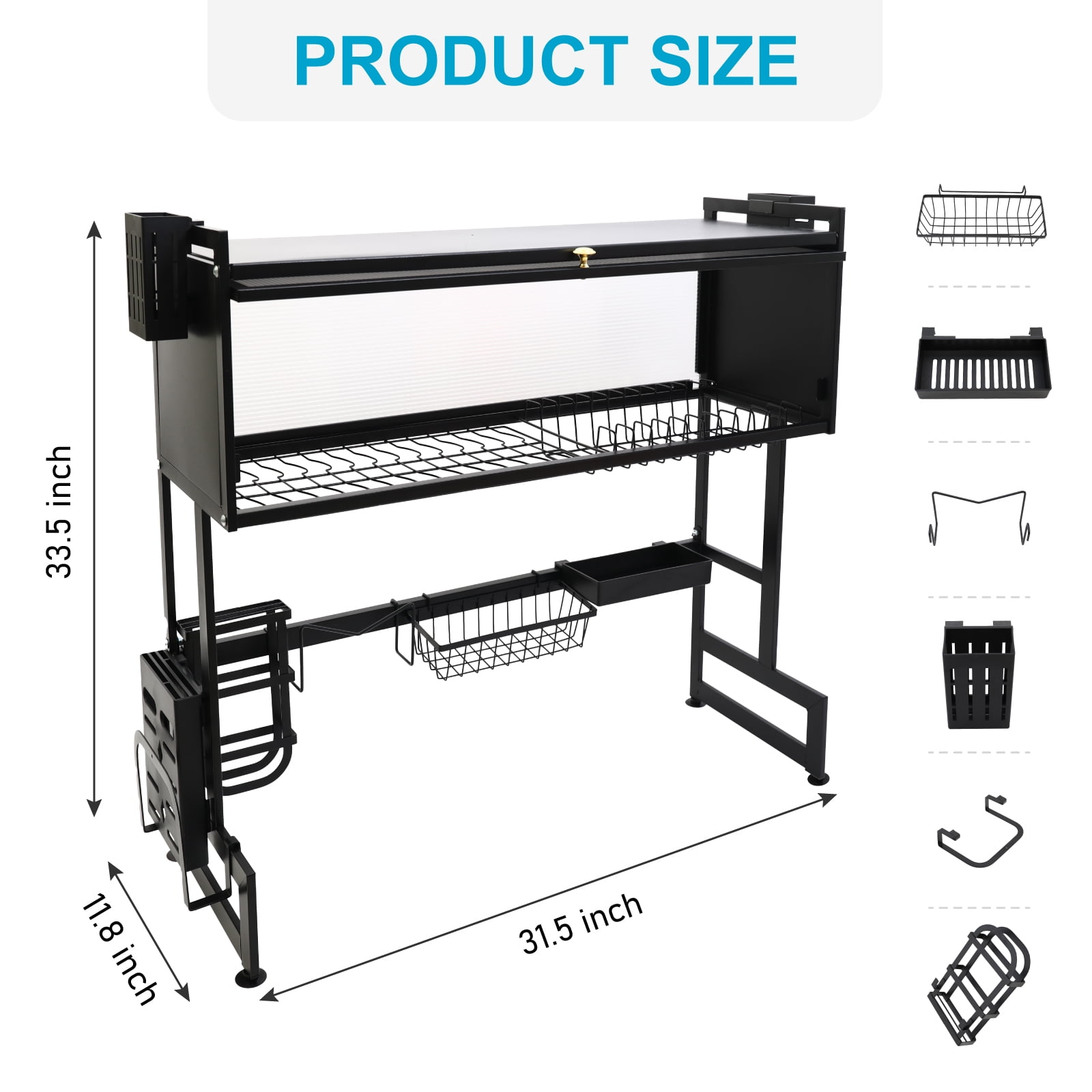 Dish Drying Rack, Large Stainless Steel Over The Sink 2 Tier Dish Rack with Cover for Kitchen (Black, Large 33.5" Length) - Image 4