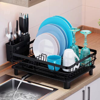 Dish Rack Dish Drainers for Kitchen Counter, Dish Drying Rack Drain Set with Utensil Holder, Drain Board Set with Drainage, Kitchen Dishes Storage and Organizers