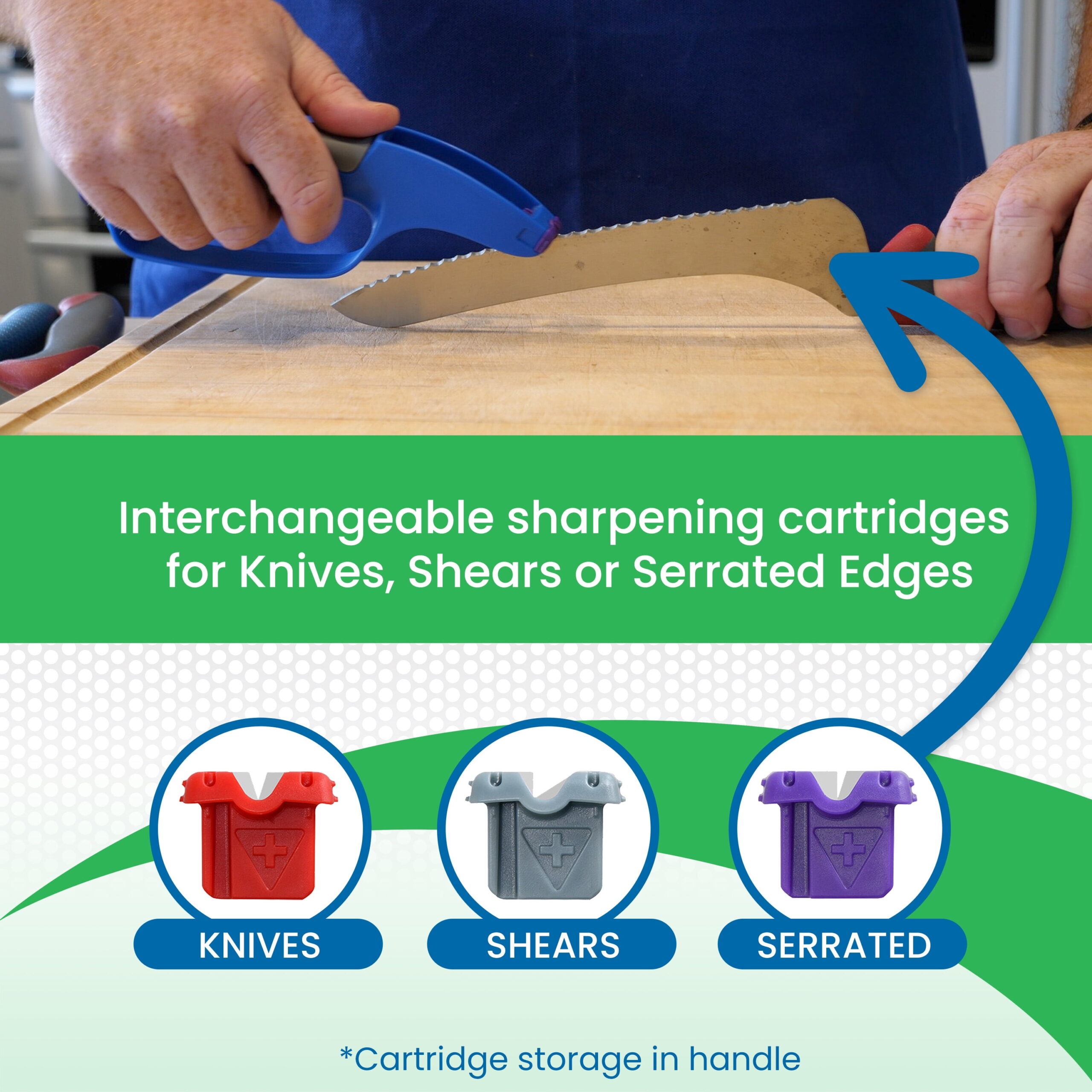 DMT XchangeSharp Sharpener, Three Cartridges Sharpens Straight Blade Knives / Serrated Knives / Shears / All-In One / Cartridges Store In Handle - Image 3