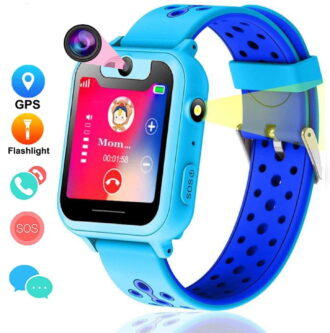 EIMELI Kids GPS Anti-Lost Smart Watch,1.54 inch Touch Screen SOS GPS Location Flashlight with HD Camera Playing Games UI Dial SOS Emergency Alarm Low-Power Alarm Function (Blue)