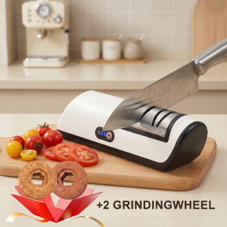 Electric Knife Sharpener with 2-Stage Stainless Steel Wheels, USB Rechargeable Kitchen Tool