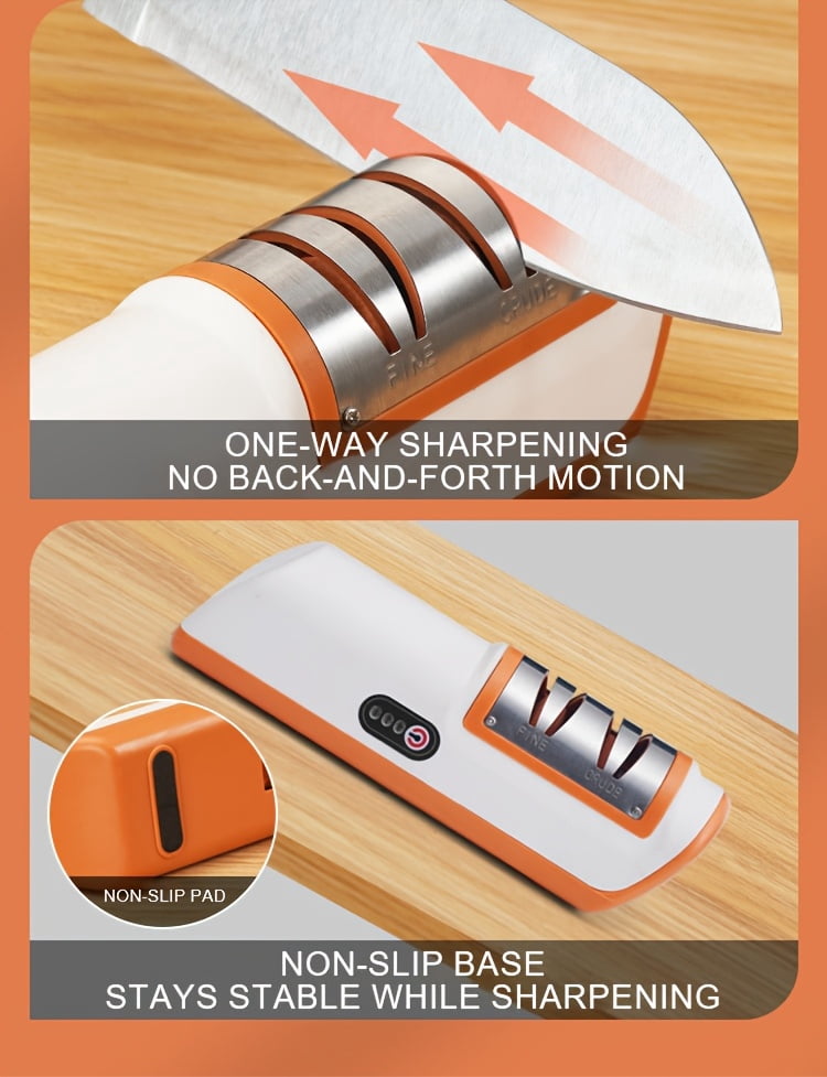 Electric Knife Sharpener with 2-Stage Stainless Steel Wheels, USB Rechargeable Kitchen Tool - Image 3