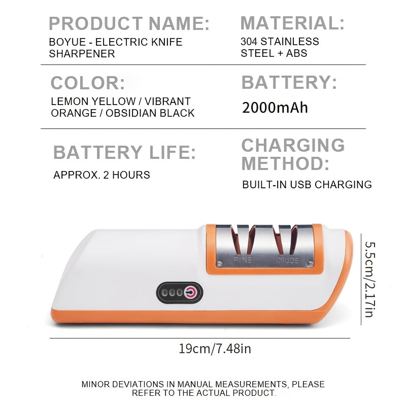 Electric Knife Sharpener with 2-Stage Stainless Steel Wheels, USB Rechargeable Kitchen Tool - Image 4