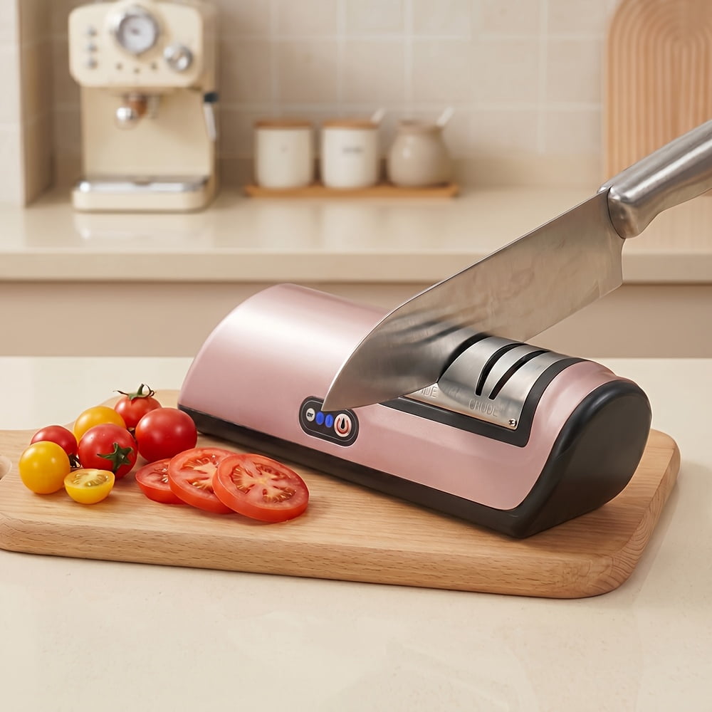 Electric Knife Sharpener with 2-Stage Stainless Steel Wheels, USB Rechargeable Kitchen Tool - Image 5