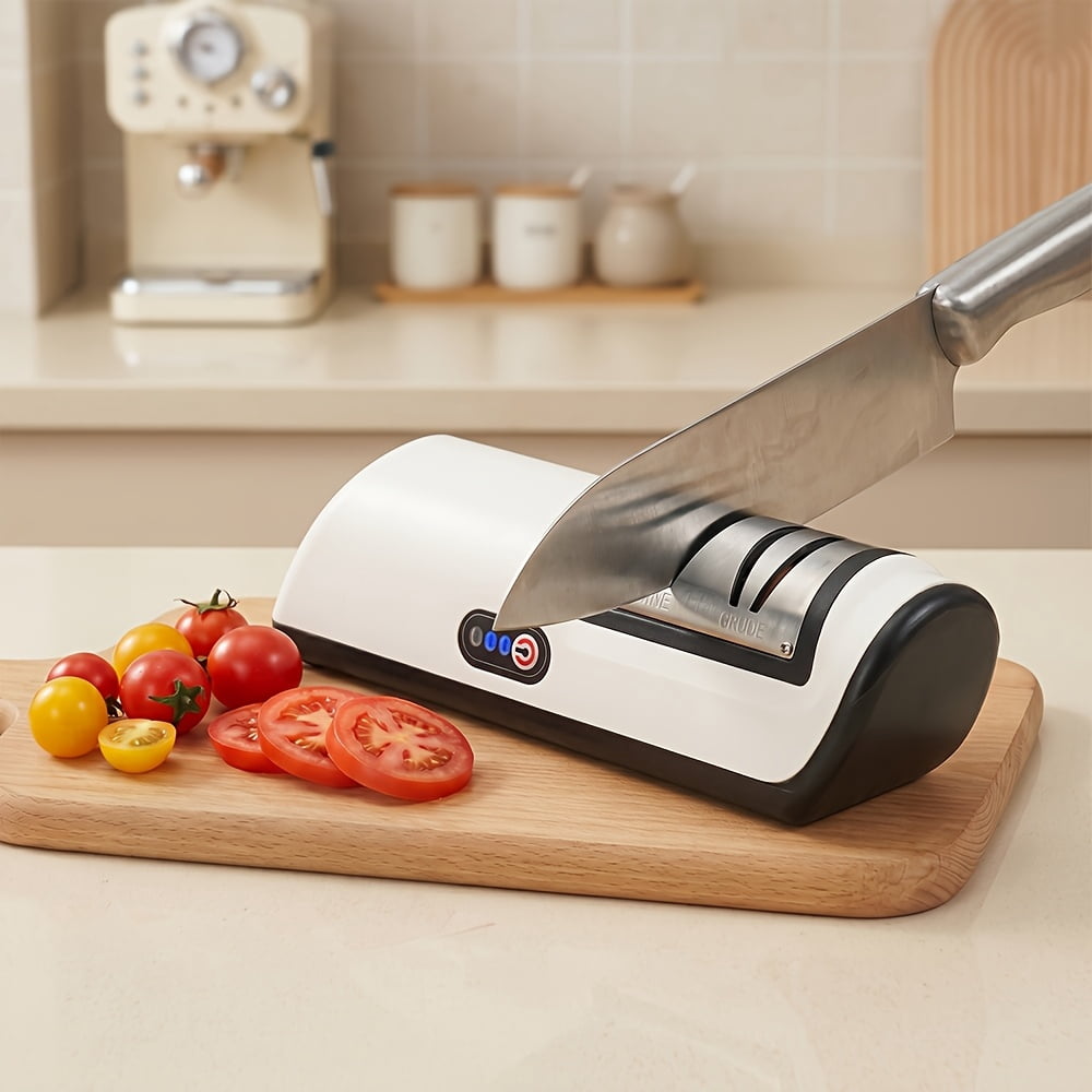 Electric Knife Sharpener with 2-Stage Stainless Steel Wheels, USB Rechargeable Kitchen Tool - Image 2