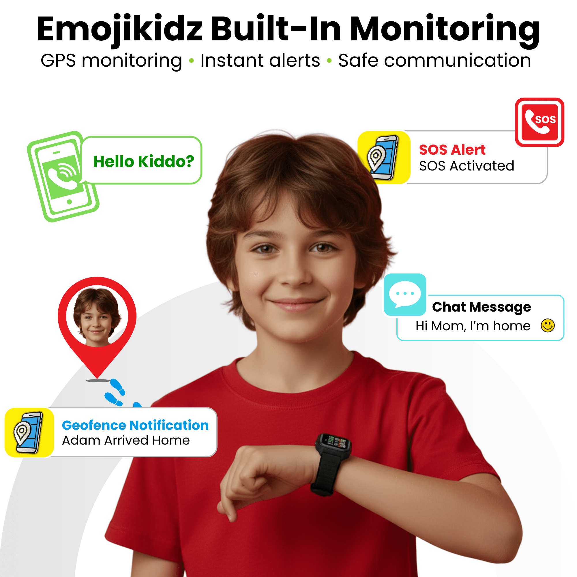 EmojiKidz 2026 GPS Smartwatch for Kids with 4G Calling & Texting, Camera, School Mode, SOS Alerts – Safe Phone Watch & Tracker - Image 5