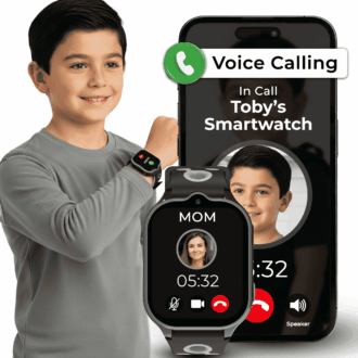 EmojiKidz Kids Smartwatch with GPS Tracker, 4G Calling & Texting, Parental Controls, SOS Button, Geo-Fencing – Safe First Phone for Children, Black