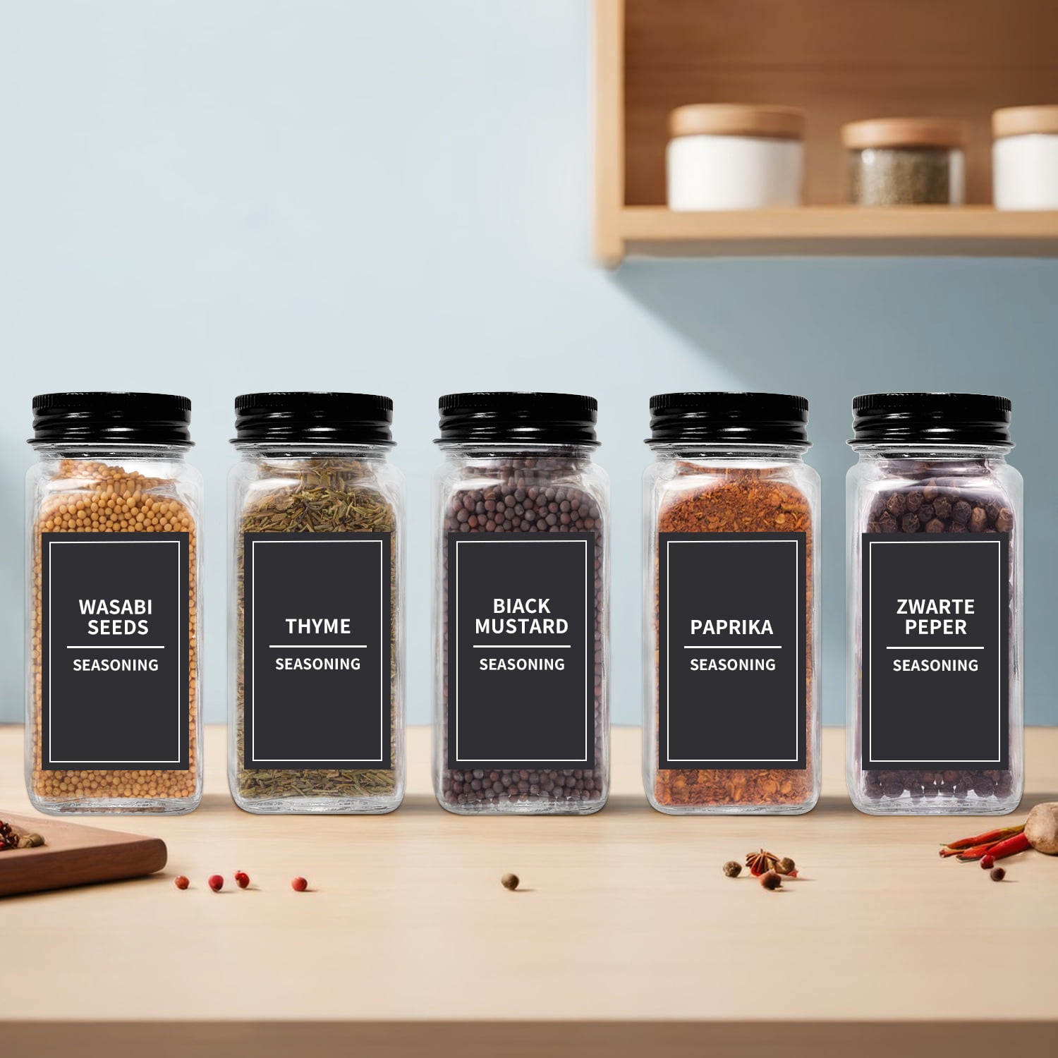 Enroslu 12Pcs 4oz Glass Spice Jars with Shaker Lids, Labels, a Handy Funnel, Empty Spice Containers and Square Spice Bottles for Kitchen and Seasoning - Image 4