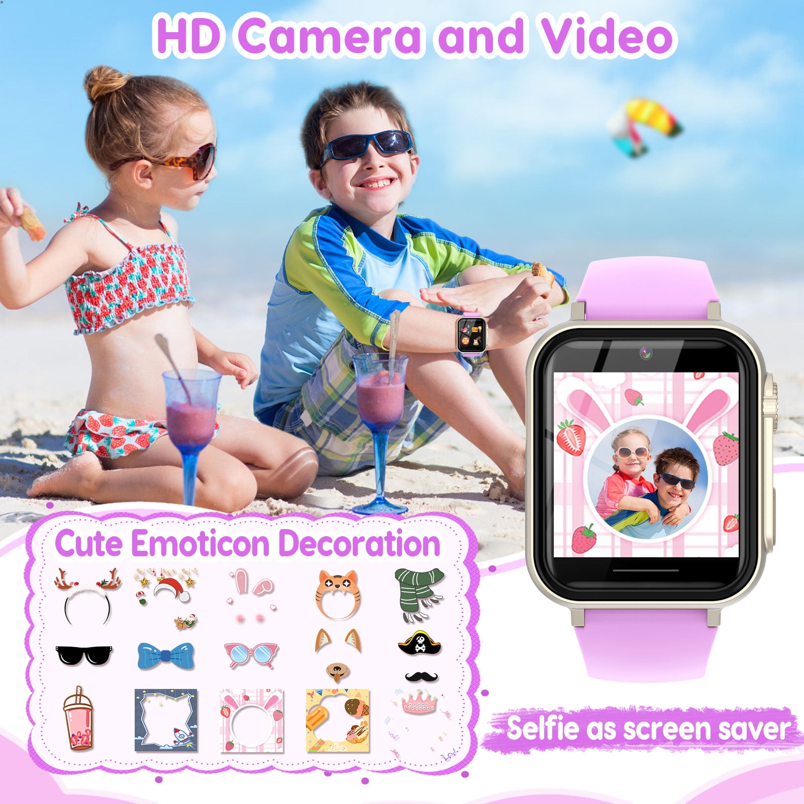 Eurhowing Kids Smart Watch Age 3-12, 31 Games, Learning Cards, HD Touch Screen, Camera, Music, Audiobook, Pedometer, Fun & Educational Birthday Gift Idea, Purple - Image 2