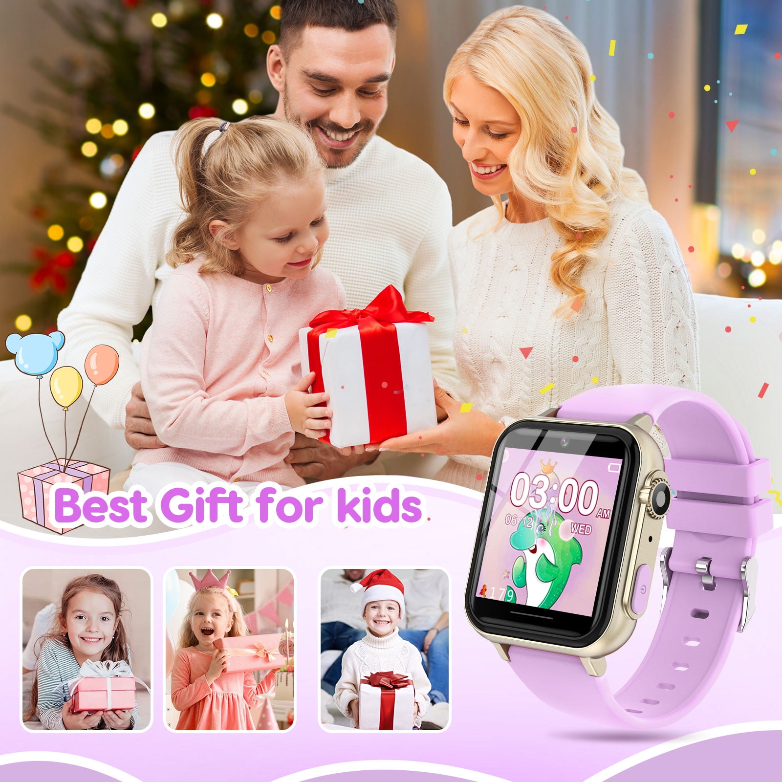 Eurhowing Kids Smart Watch Age 3-12, 31 Games, Learning Cards, HD Touch Screen, Camera, Music, Audiobook, Pedometer, Fun & Educational Birthday Gift Idea, Purple - Image 4