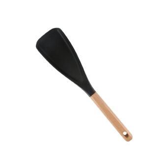 EWSFHUI Multi-function Spoon, 2-in-1 Multi-function Spatula Spoon for Cooking and Serving,Long Head Silicone Salad Spatula Spoon with Wood Handle Cooking Utensil Kitchen Gadget, 12.2 Inch Long(Black)