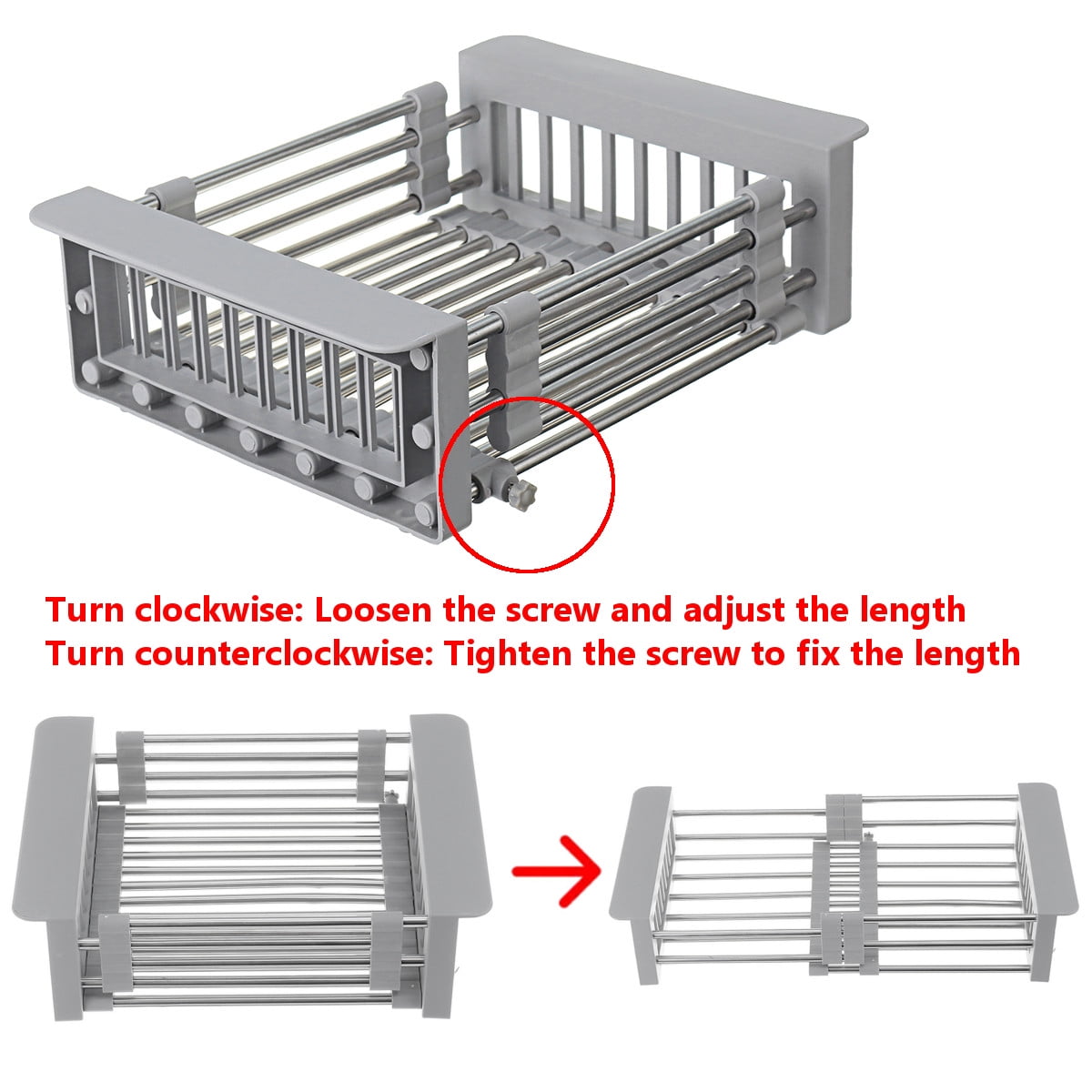 "Expandable Dish Drying Rack Over The Sink Dish Basket Drainer with Telescopic Arms Functional Kitchen Sink Organizer for Vegetable, Fruit and Tableware" - Image 4
