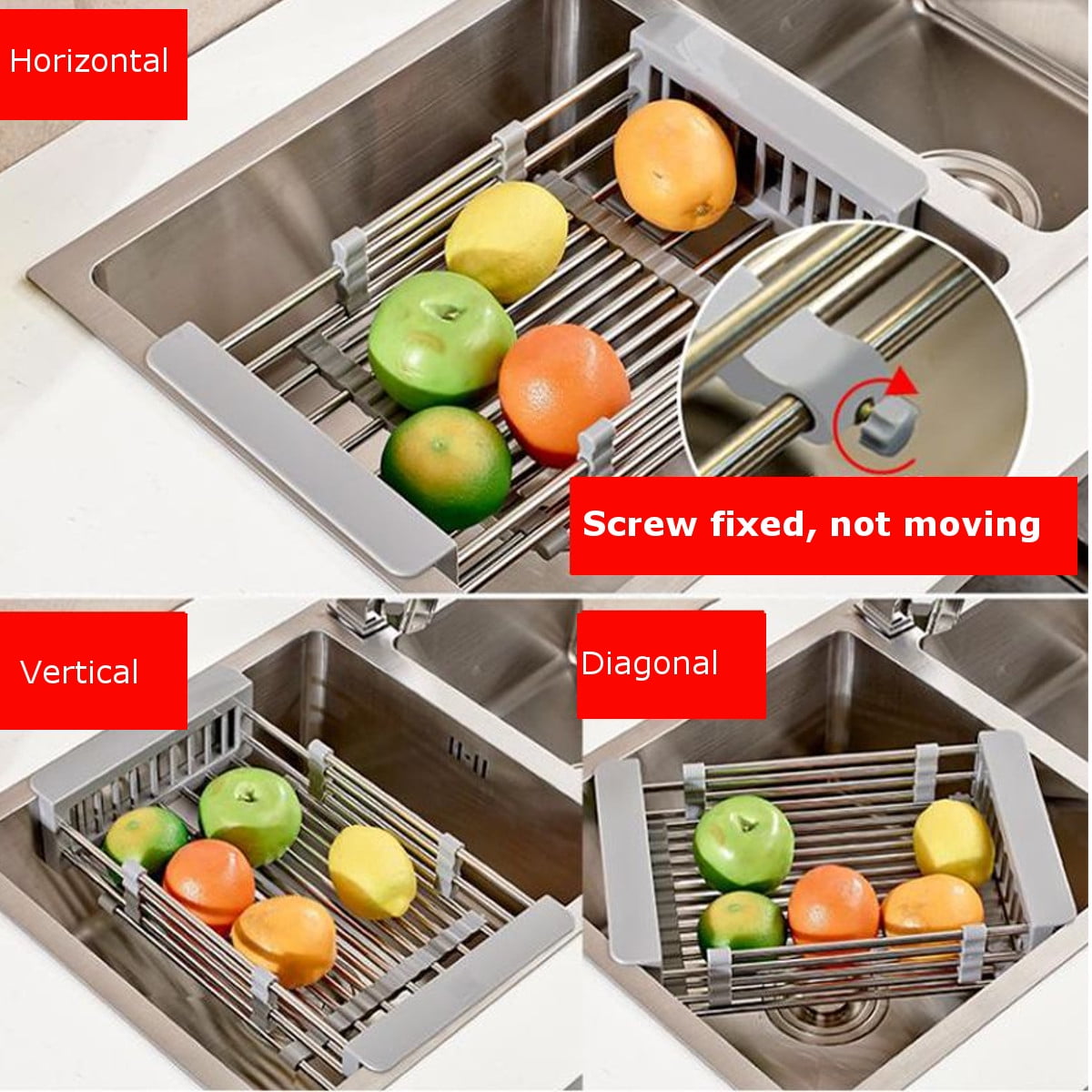 "Expandable Dish Drying Rack Over The Sink Dish Basket Drainer with Telescopic Arms Functional Kitchen Sink Organizer for Vegetable, Fruit and Tableware" - Image 2