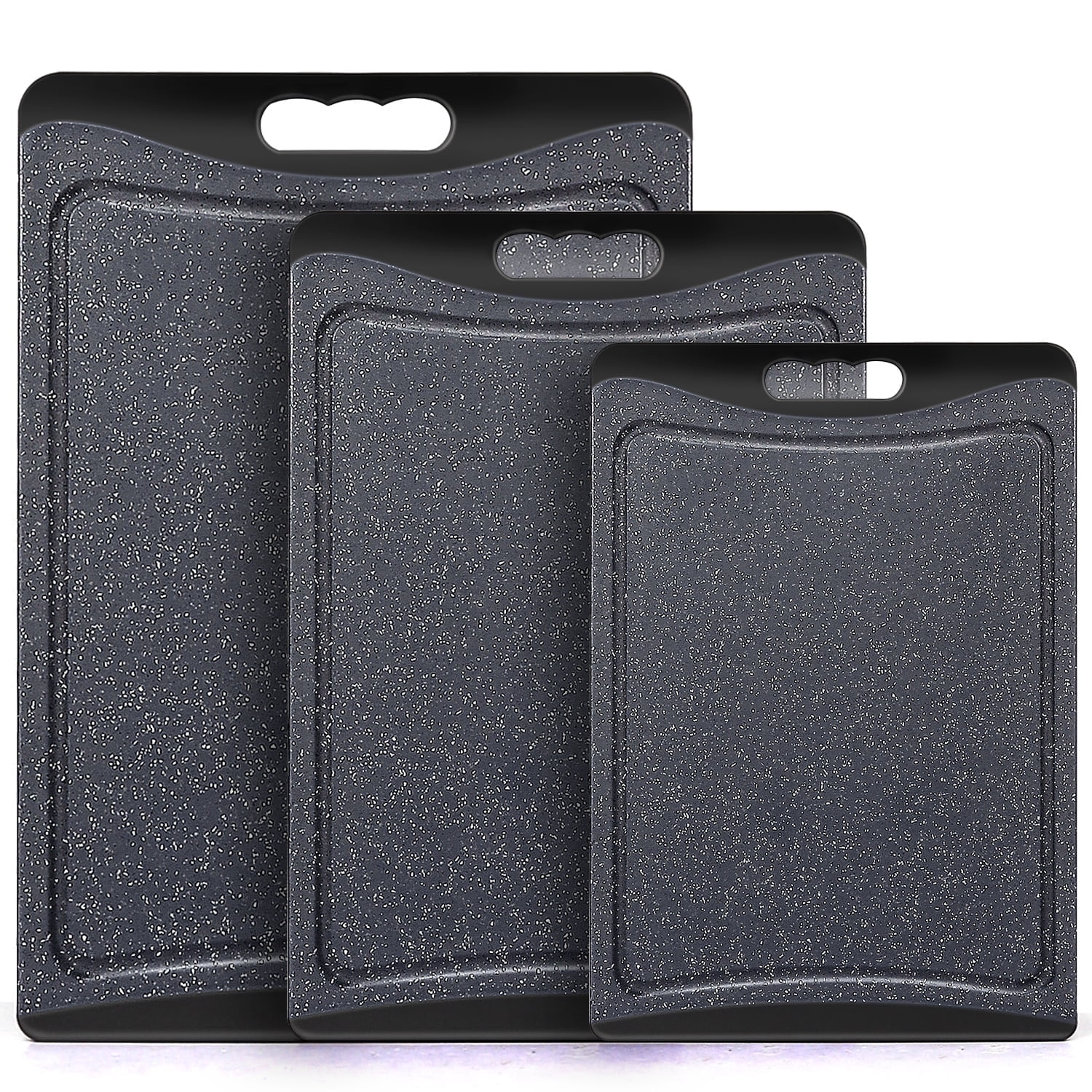 Extra Large Cutting Boards, AOKIWO Plastic Cutting Boards for Kitchen (Set of 3)Meat, Veggies Cutting Board Set Dishwasher Chopping Board with Juice Grooves Easy-Grip Handles, Dark Grey