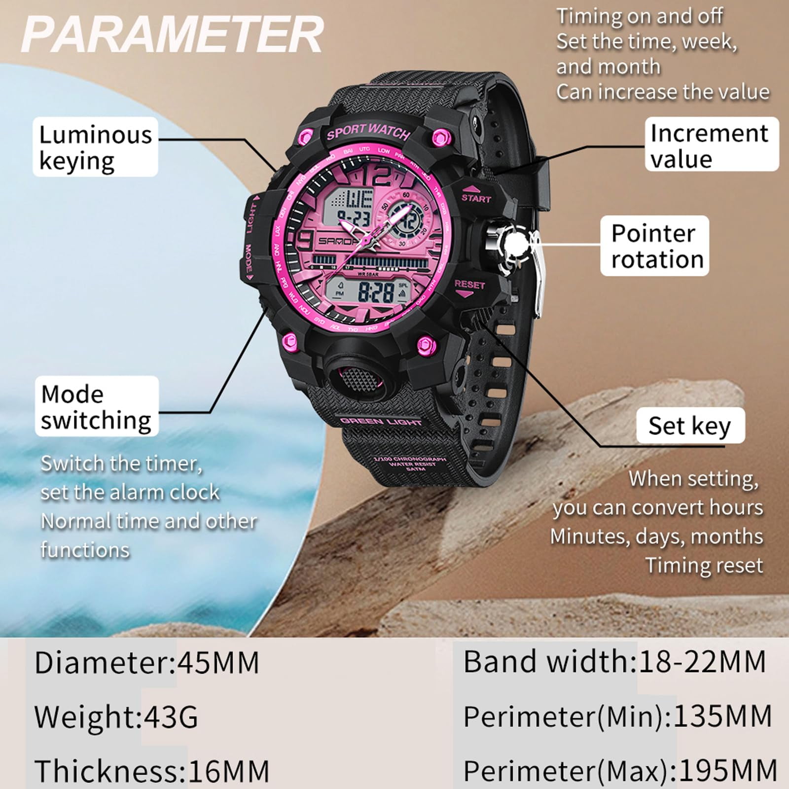 Findtime Women's Sport Watch Digital Waterproof Watches Military Watches Analog Outdoor Wrist Watch LED Luminous Alarm Stopwatch Dual Time Wristwatch - Image 4