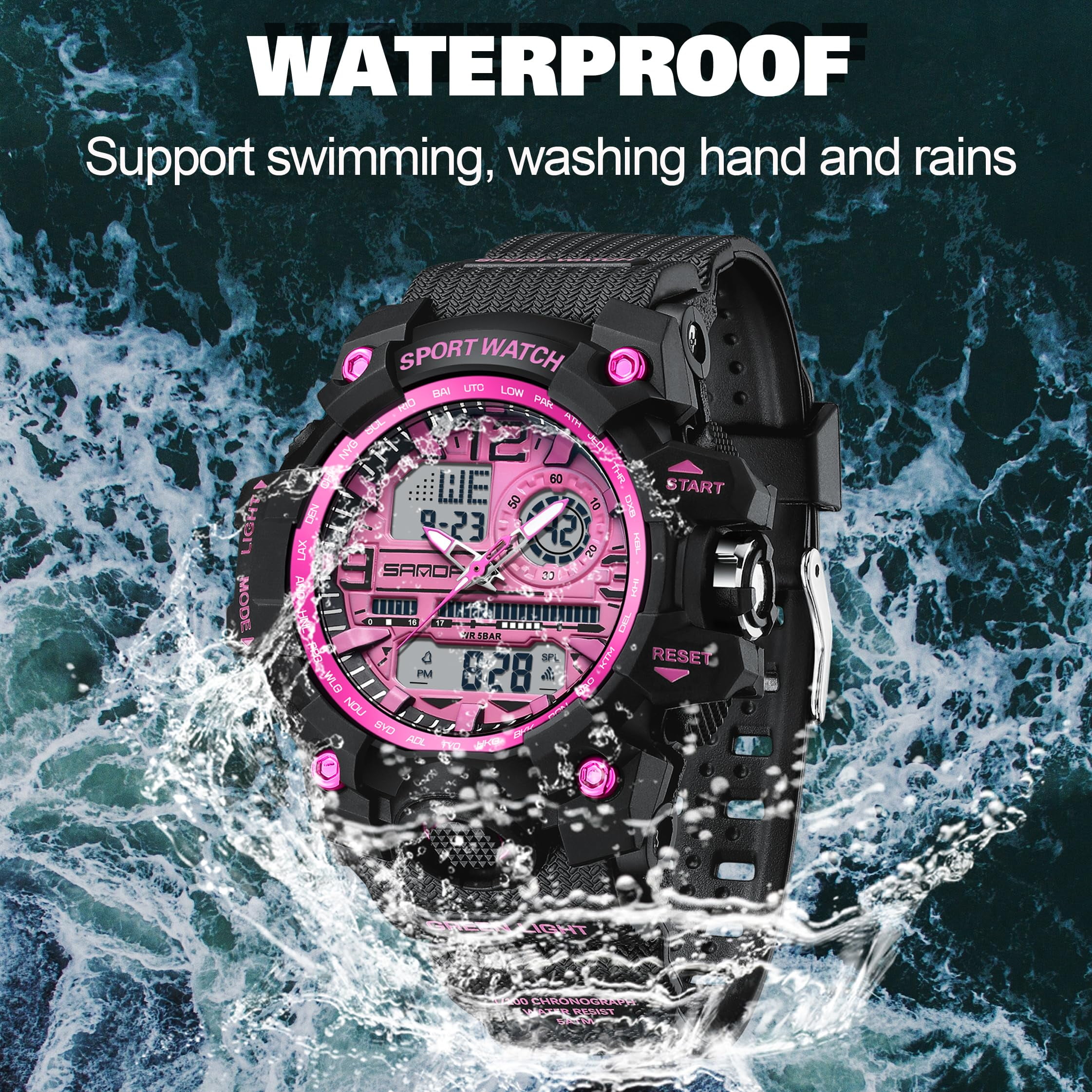 Findtime Women's Sport Watch Digital Waterproof Watches Military Watches Analog Outdoor Wrist Watch LED Luminous Alarm Stopwatch Dual Time Wristwatch - Image 3