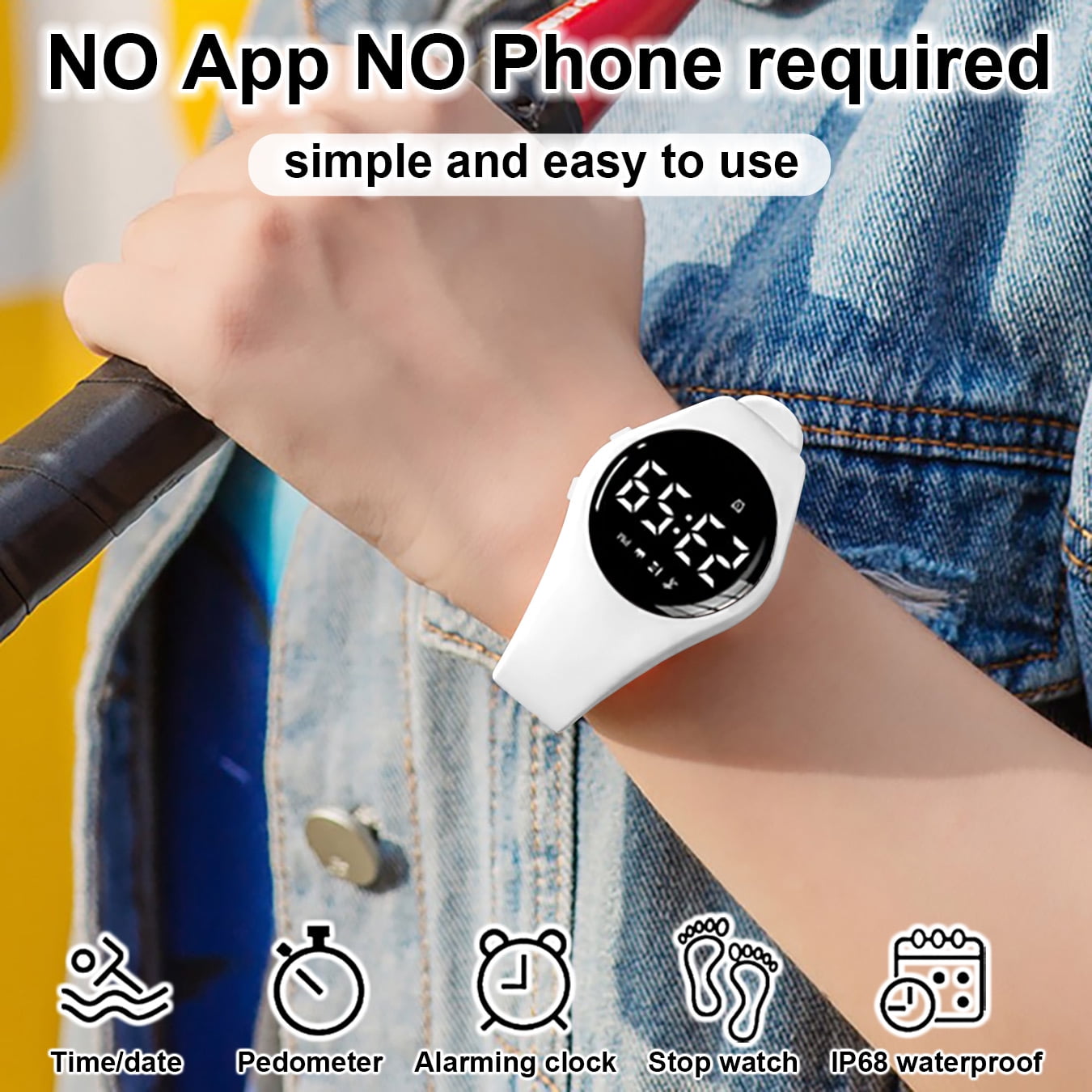Fitness Pedometer Watch No Bluetooth No App IP68 Waterproof Watch for Women/Kids, Digital Watch with Alarm Clock Timer Step Counter - Image 2