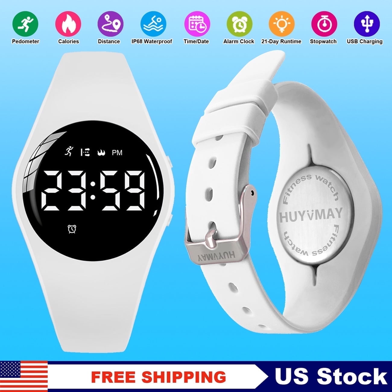 Fitness Pedometer Watch No Bluetooth No App IP68 Waterproof Watch for Women/Kids, Digital Watch with Alarm Clock Timer Step Counter
