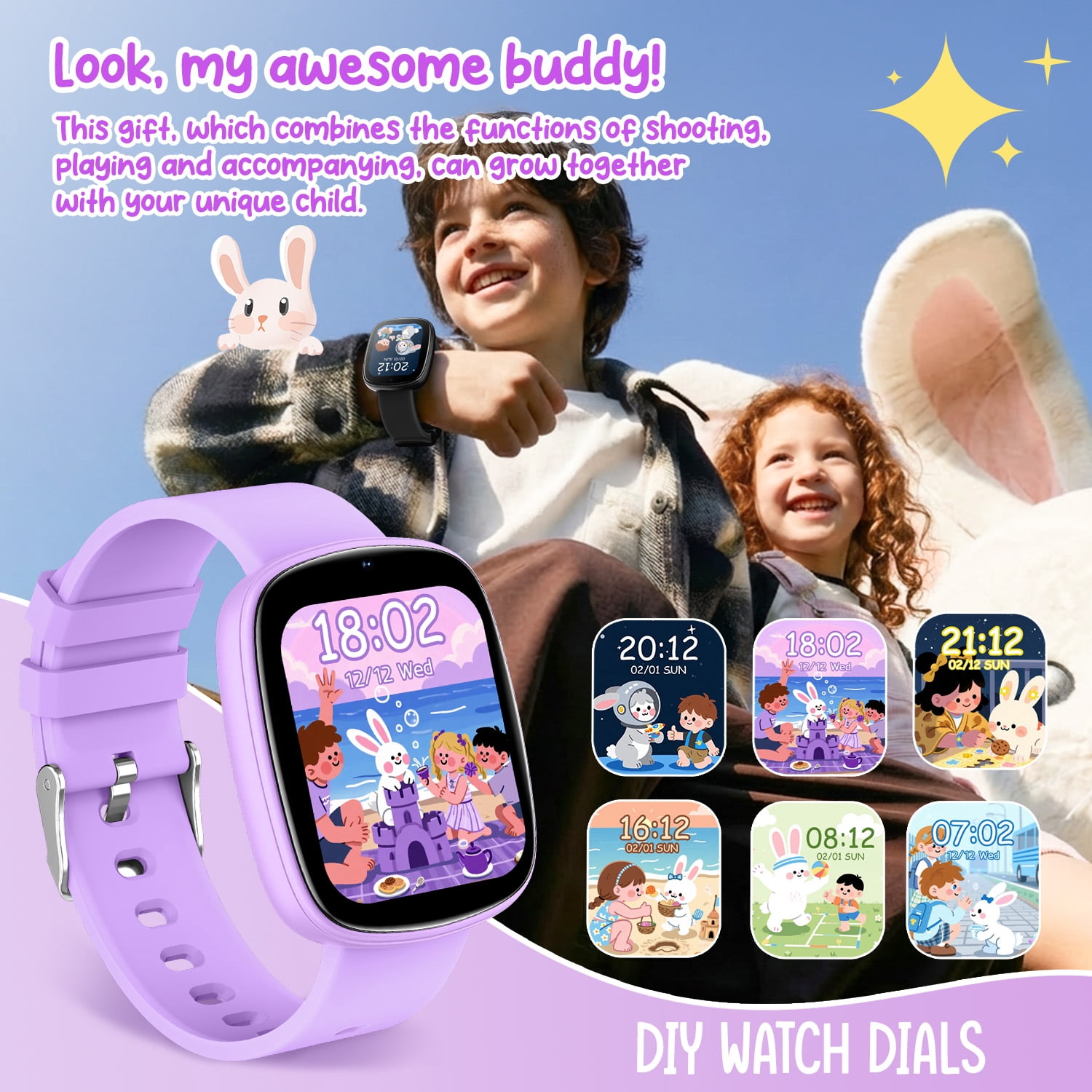 FITORA Games Smart Watch for Kids 1.83''HD Touch Screen Camera 22 Puzzle Games Sleep Tracker Camera Flashlight Children Gift Applies to 4-12 Year Old -Two Sets(Black+Pink) - Image 4