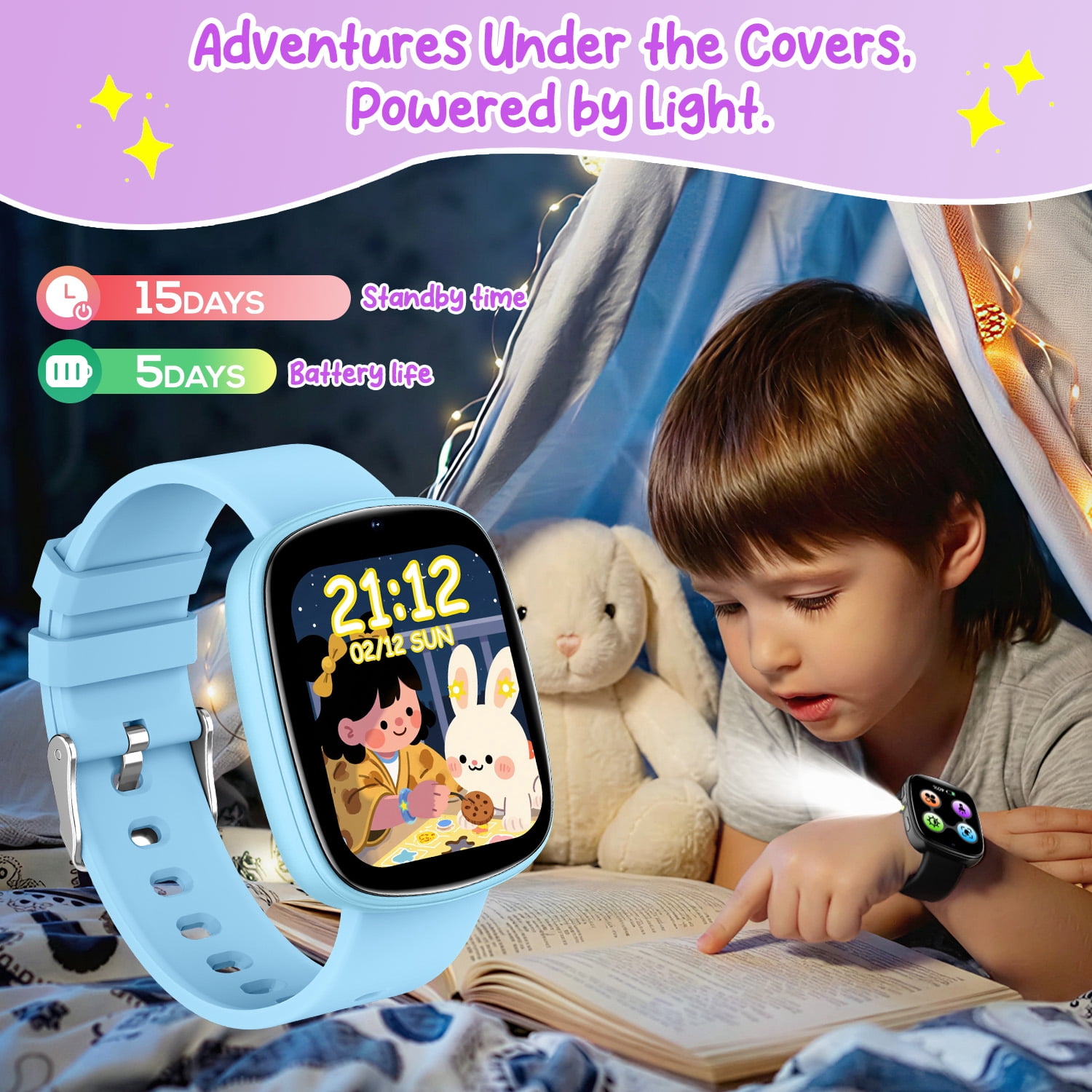 FITORA Games Smart Watch for Kids 1.83''HD Touch Screen Camera 22 Puzzle Games Sleep Tracker Camera Flashlight Children Gift Applies to 4-12 Year Old -Two Sets(Black+Pink) - Image 5
